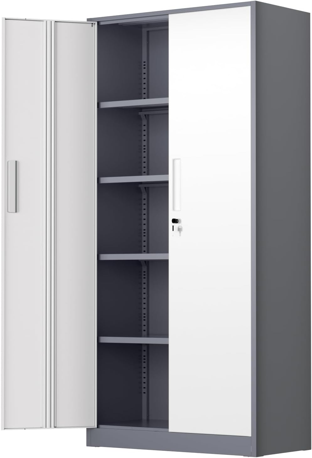 INTERGREAT Black Metal Storage Cabinet, 72" Locking Steel Cabinets with 2 Door and 4 Adjustable Shelves, Tall Metal Cabinet for Home Office, Garage, Warehouse