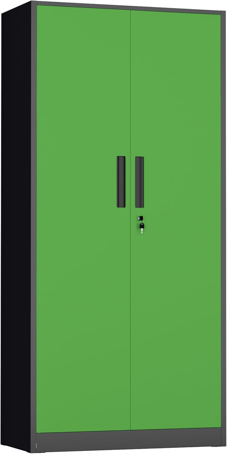 INTERGREAT Metal Storage Cabinet with Wheels, 73" H Rolling Metal Cabinets with Doors and Shelves, Black Steel Lockable Cabinet on Wheels for Garage Storage