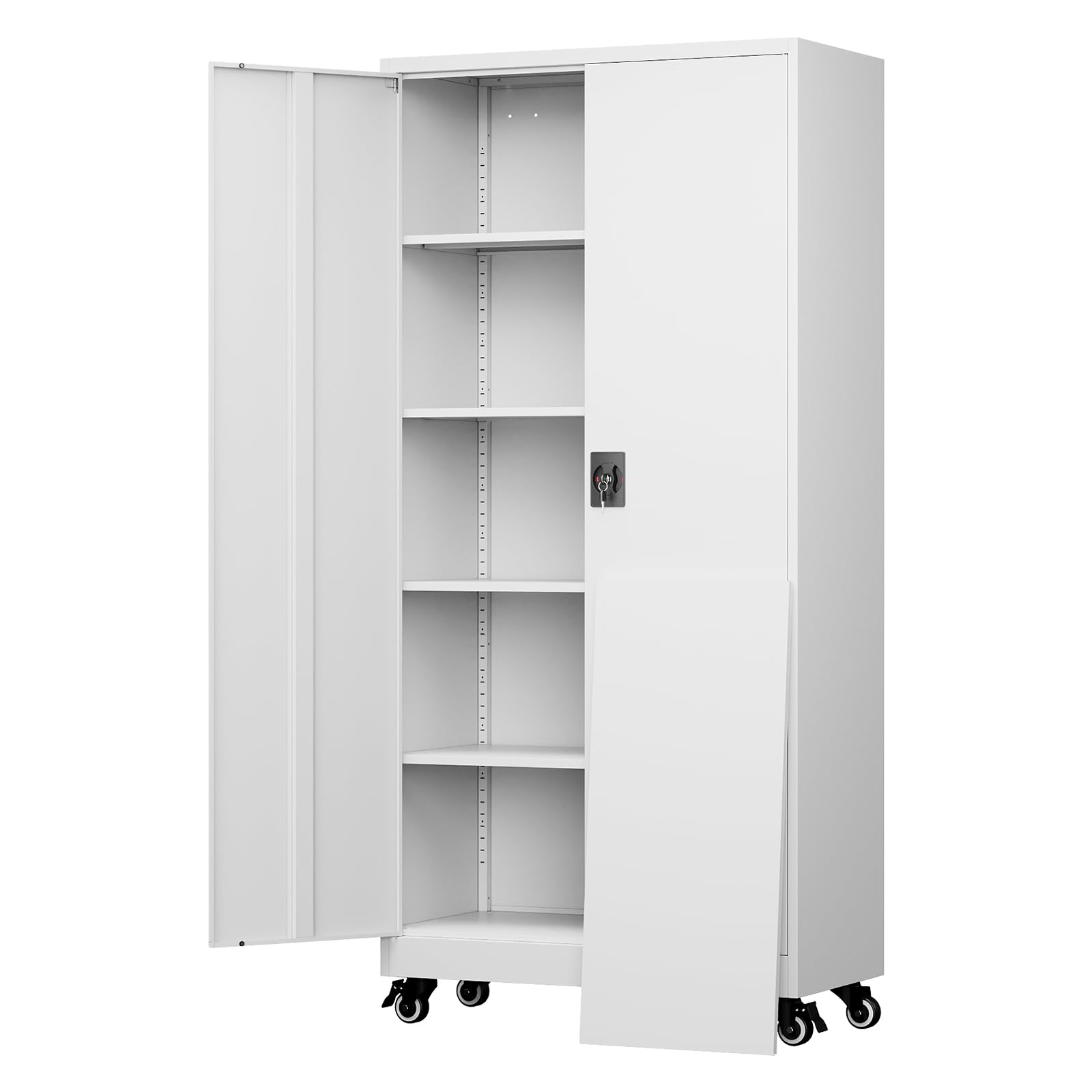 Yizosh Metal Storage Cabinet with Lock - 72" Garage Storage Cabinet with 2 Locking Doors and 5 Adjustable Shelves, Black Steel Lockable for Office,Home,Garage