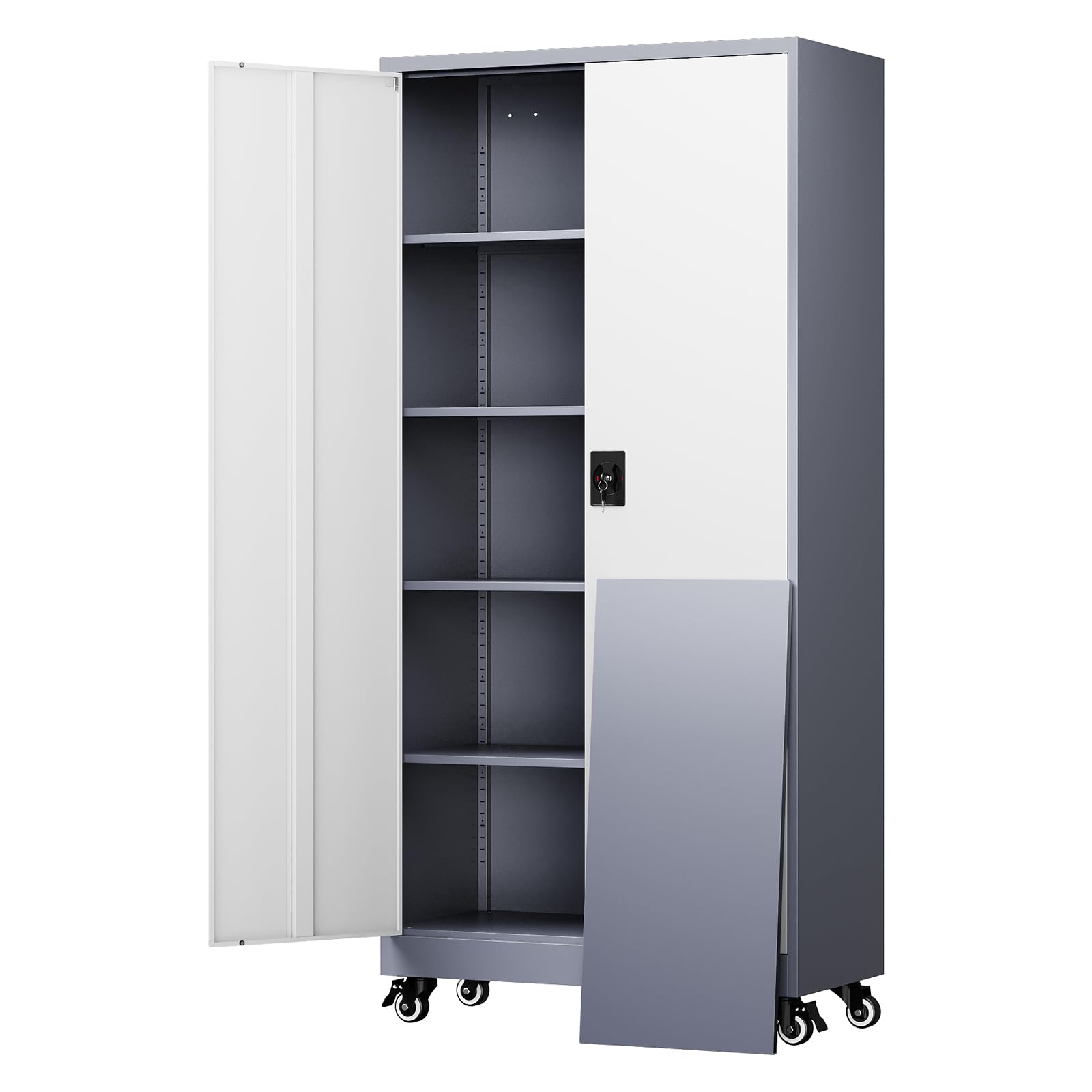 Yizosh Metal Storage Cabinet with Lock - 72" Garage Storage Cabinet with 2 Locking Doors and 5 Adjustable Shelves, Black Steel Lockable for Office,Home,Garage