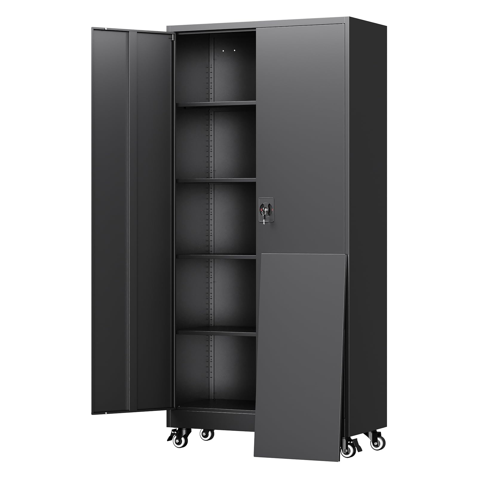 Yizosh Metal Storage Cabinet with Lock - 72" Garage Storage Cabinet with 2 Locking Doors and 5 Adjustable Shelves, Black Steel Lockable for Office,Home,Garage