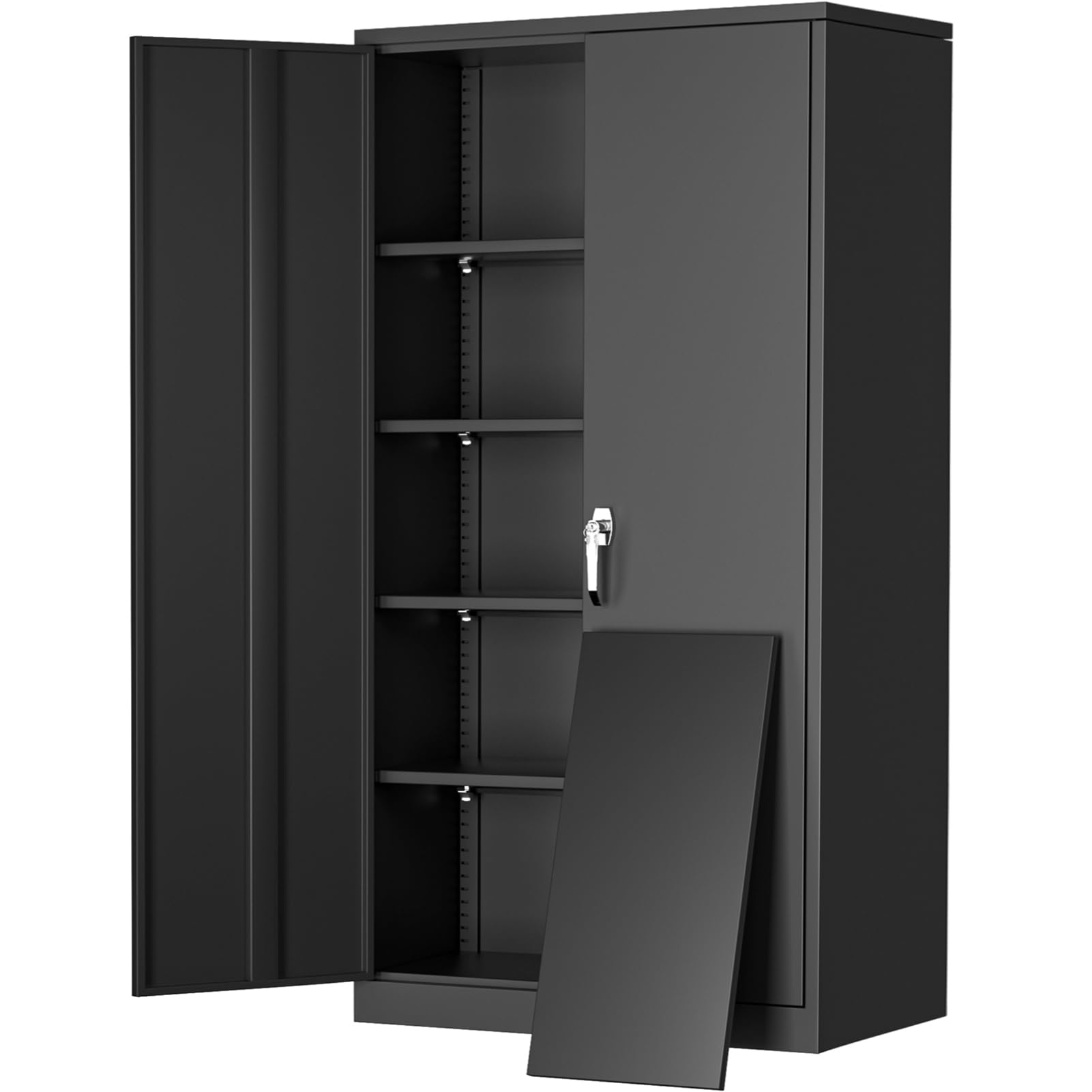 Greenvelly 72" H Metal Storage Cabinet, 36" W x 18" D Black Locking Metal Cabinet Garage Storage Cabinet with Doors and 4 Adjustable Shelves, Lockable Steel Cabinets for Home Office, Garage, School