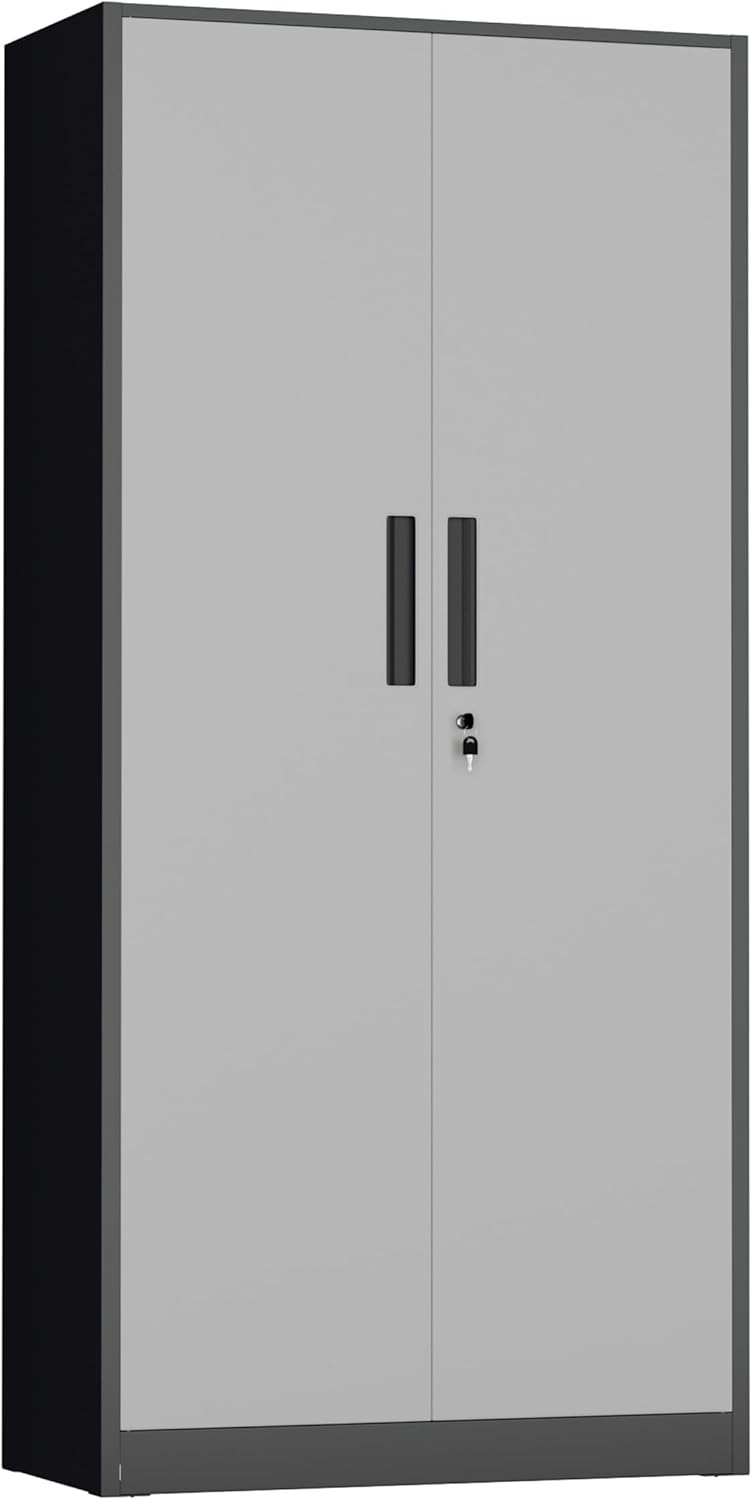 INTERGREAT Metal Storage Cabinet with Wheels, 73" H Rolling Metal Cabinets with Doors and Shelves, Black Steel Lockable Cabinet on Wheels for Garage Storage