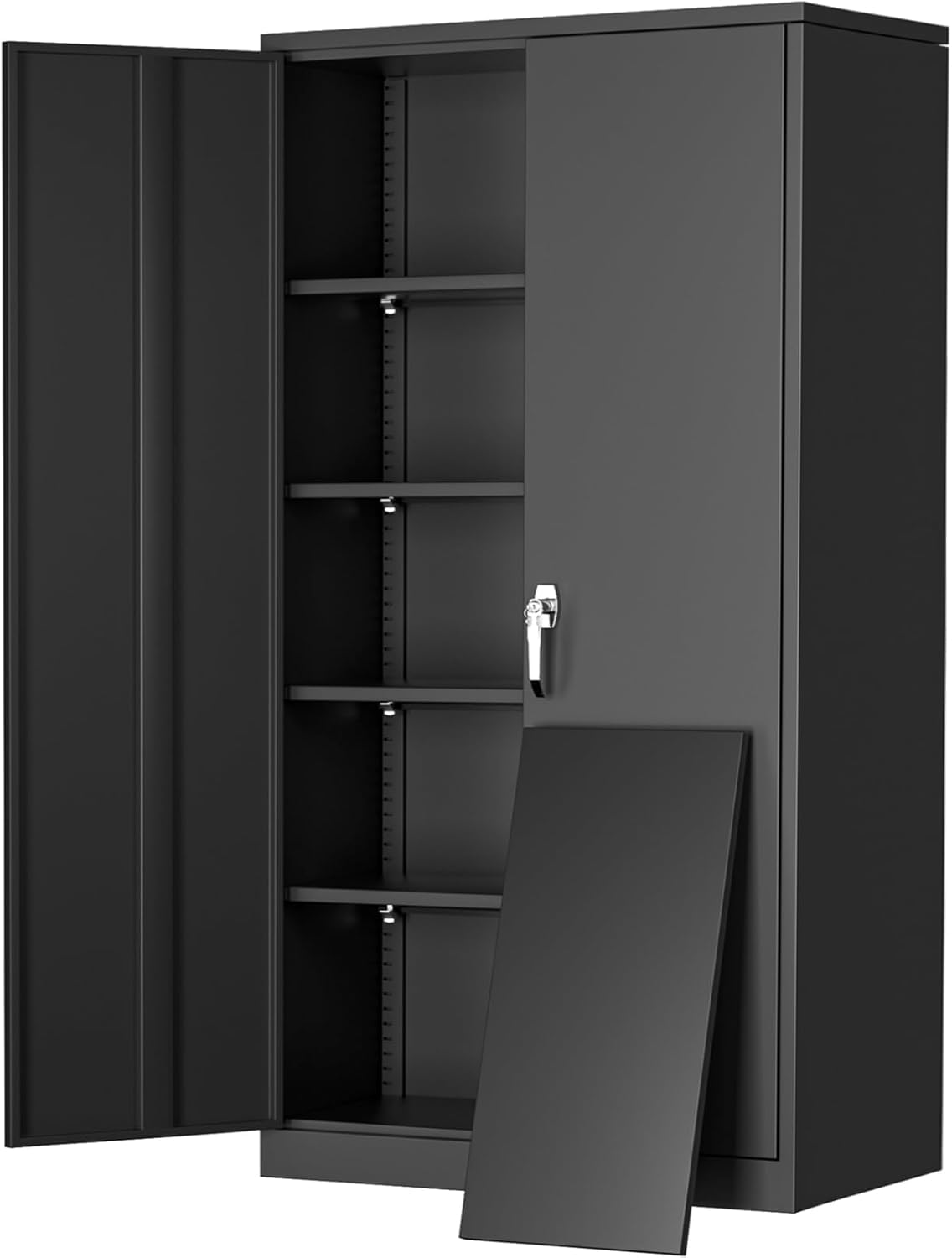 Greenvelly Metal Storage Cabinet, 72" Black Steel Garage Cabinet with Doors and Adjustable Shelves, Metal Cabinet with Lock,Garage Cabinets and Storage System for Garage,Home Office,School