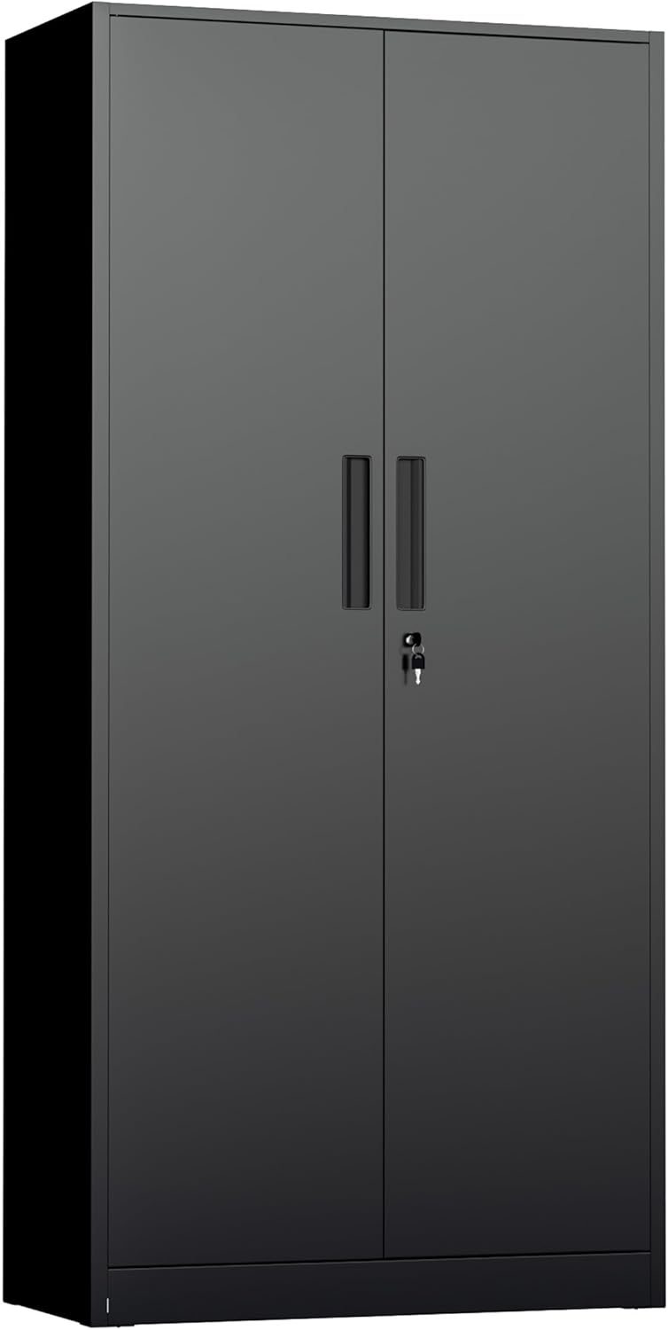 INTERGREAT Metal Storage Cabinet with Wheels, 73" H Rolling Metal Cabinets with Doors and Shelves, Black Steel Lockable Cabinet on Wheels for Garage Storage