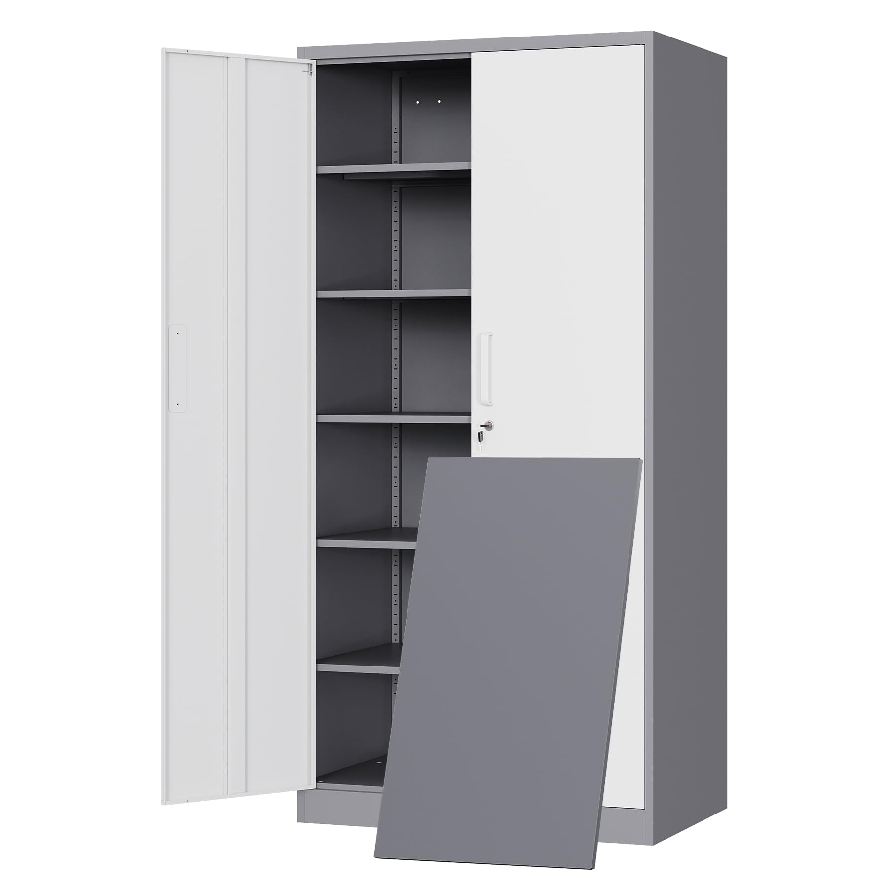 Yizosh Metal Storage Cabinet with Lock - 72" Garage Storage Cabinet with 2 Locking Doors and 5 Adjustable Shelves, Black Steel Lockable for Office,Home,Garage