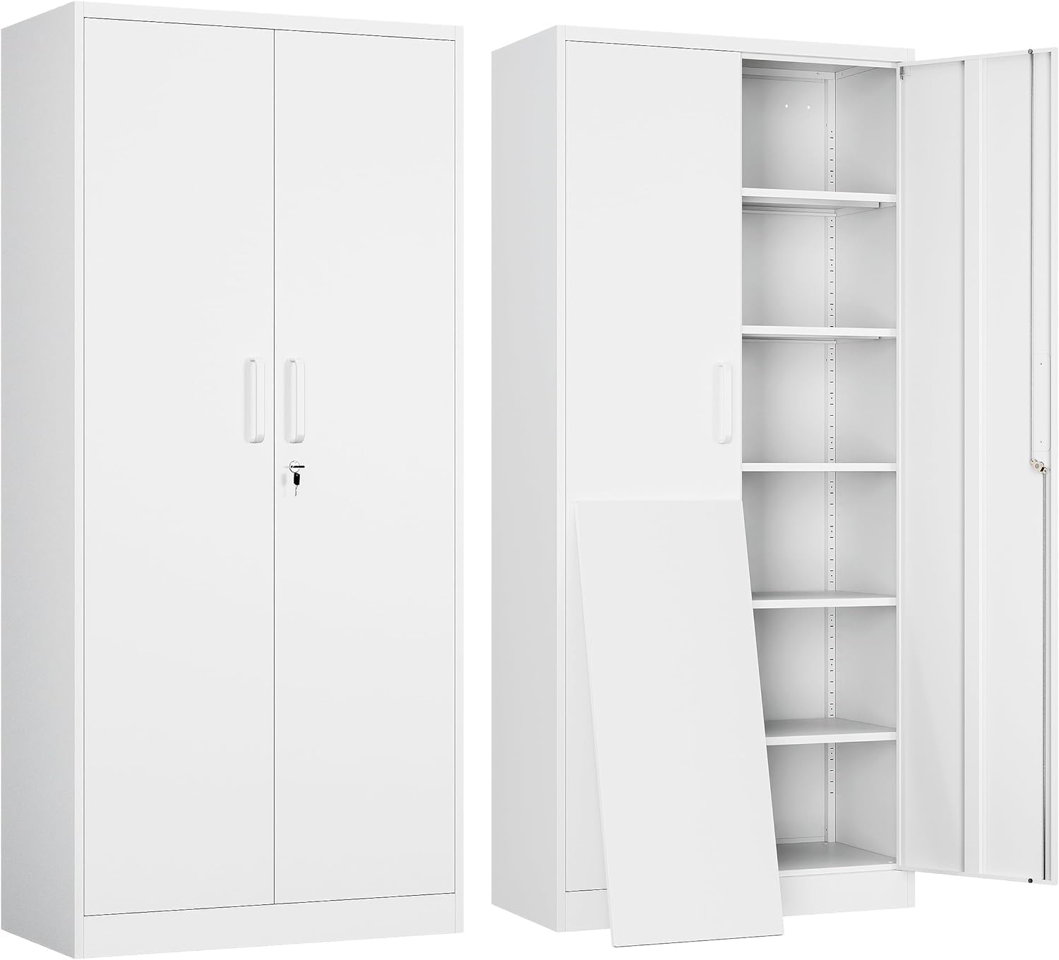Yizosh Metal Storage Cabinet with Lock - 72" Garage Storage Cabinet with 2 Locking Doors and 5 Adjustable Shelves, Black Steel Lockable for Office,Home,Garage