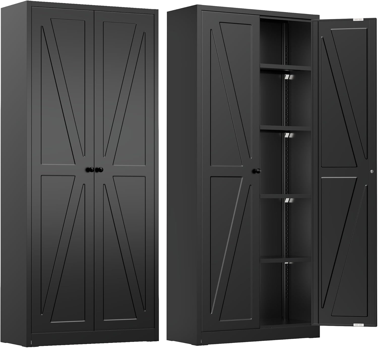 INTERGREAT Metal Storage Cabinet with Wheels, 73" H Rolling Metal Cabinets with Doors and Shelves, Black Steel Lockable Cabinet on Wheels for Garage Storage