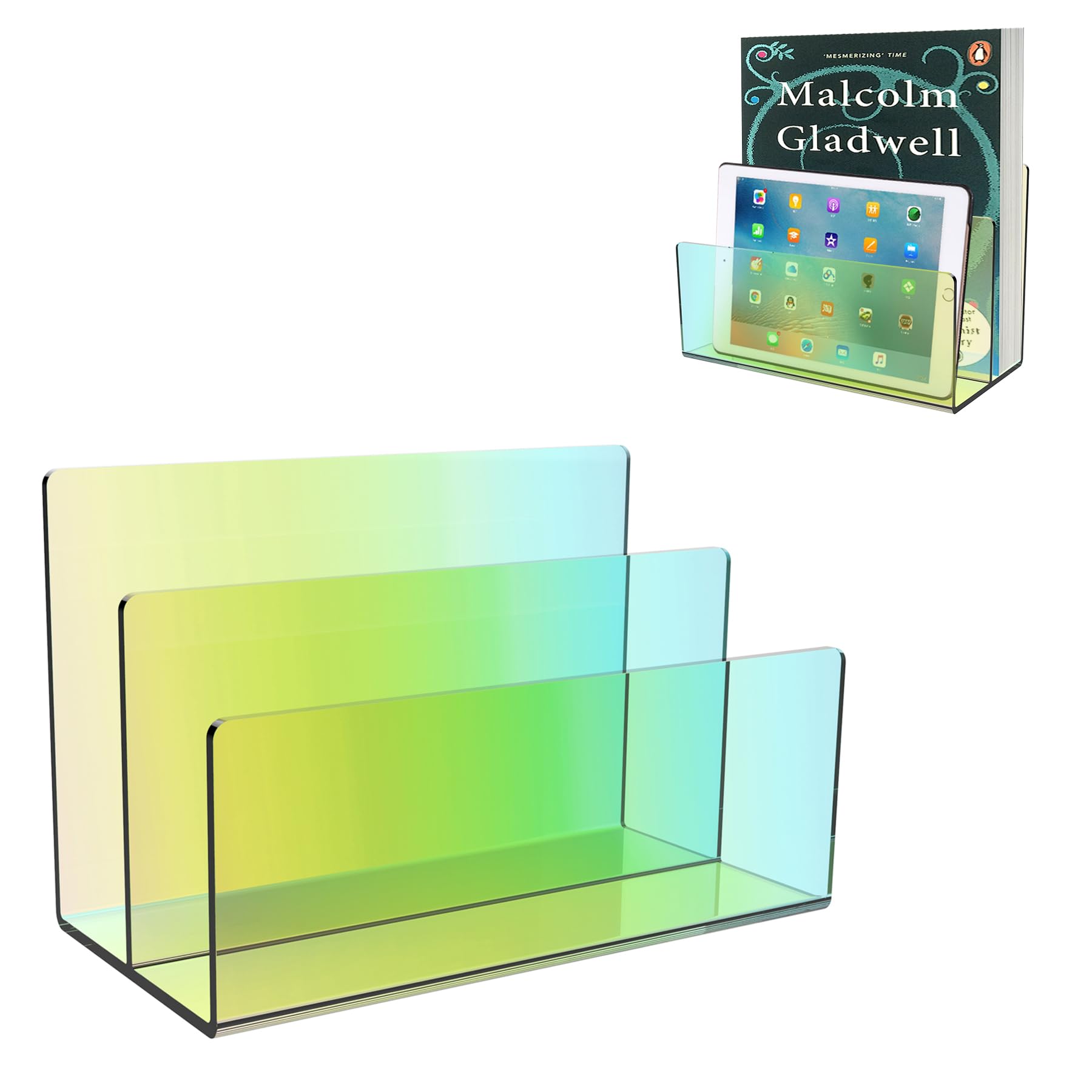 Boloyo Acrylic File Holder,1PC 2 Sections Clear File Organizer Mail Letter Sorter Desktop Folder Holder for Home Office School Envelope Bill Filling Paper Document