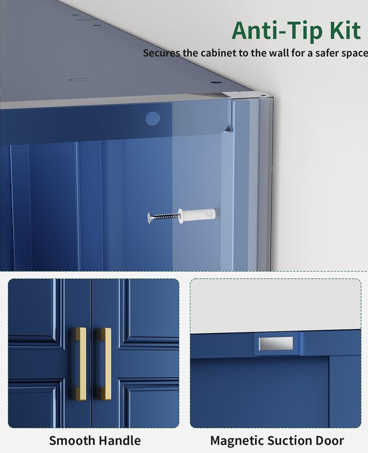 75" Tall Metal Storage Cabinet with 2 Doors and 4 Adjustable Shelves, Heavy Duty Steel Pantry Cabinet for Garage, Home Office, Kitchen and Laundry Room, Freestanding Utility Cupboard,Blue