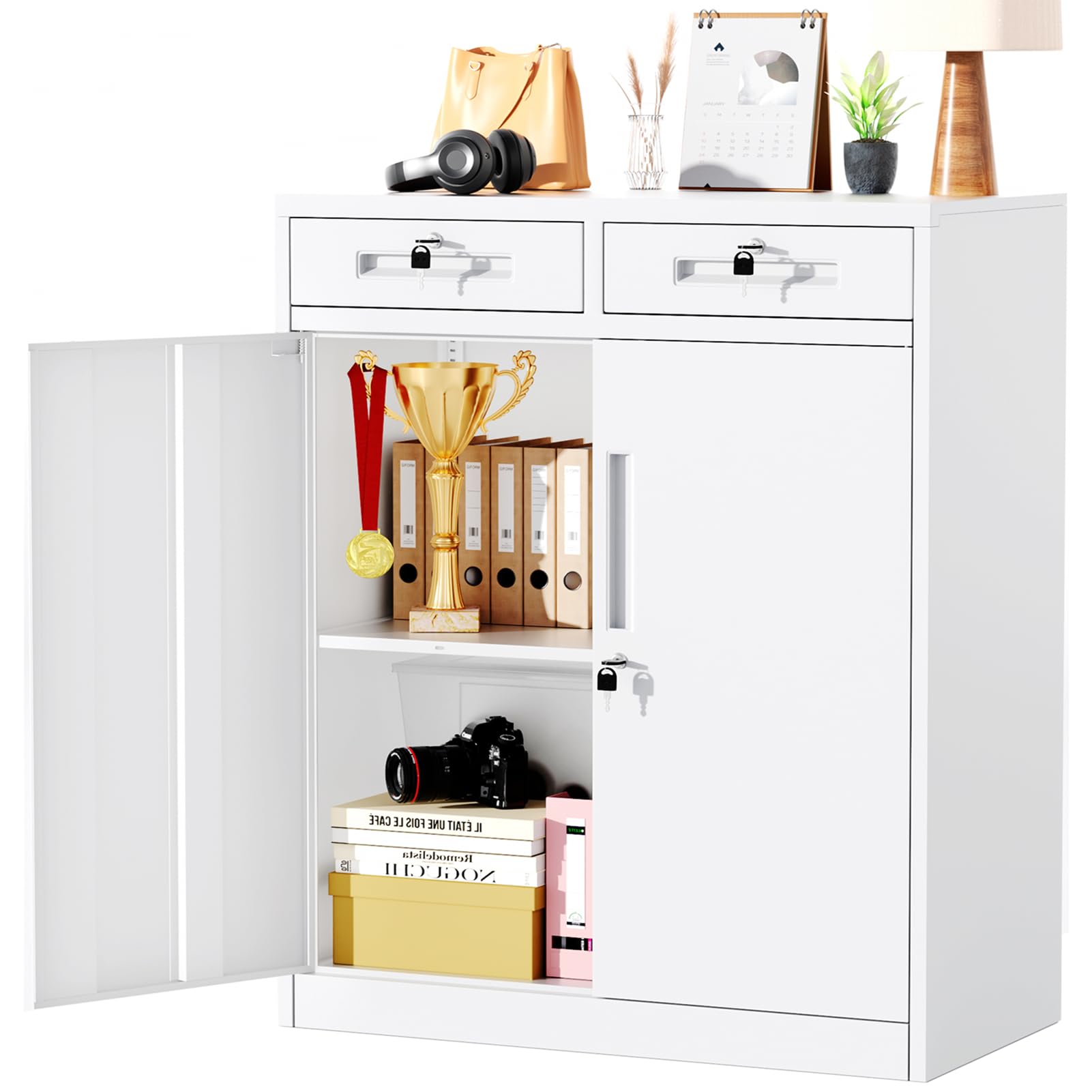 Greenvelly Metal Storage Cabinet, 72" Black Steel Garage Cabinet with Doors and Adjustable Shelves, Metal Cabinet with Lock,Garage Cabinets and Storage System for Garage,Home Office,School