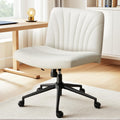 Marsail Criss Cross Chair with Wheels: PU Leather Cross Legged Office Chair Wide Armless Desk Chair Swivel Height Adjustable Vanity Chair for Make Up,Small Space,Bed Room(Beige)