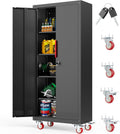 LMTC 71" H Garage Storage Cabinet with 4 Adjustable Shelves and Wheels, Lockable Metal Storage Cabinet for Garage, Home, Warehouse, Assembly Required,Black