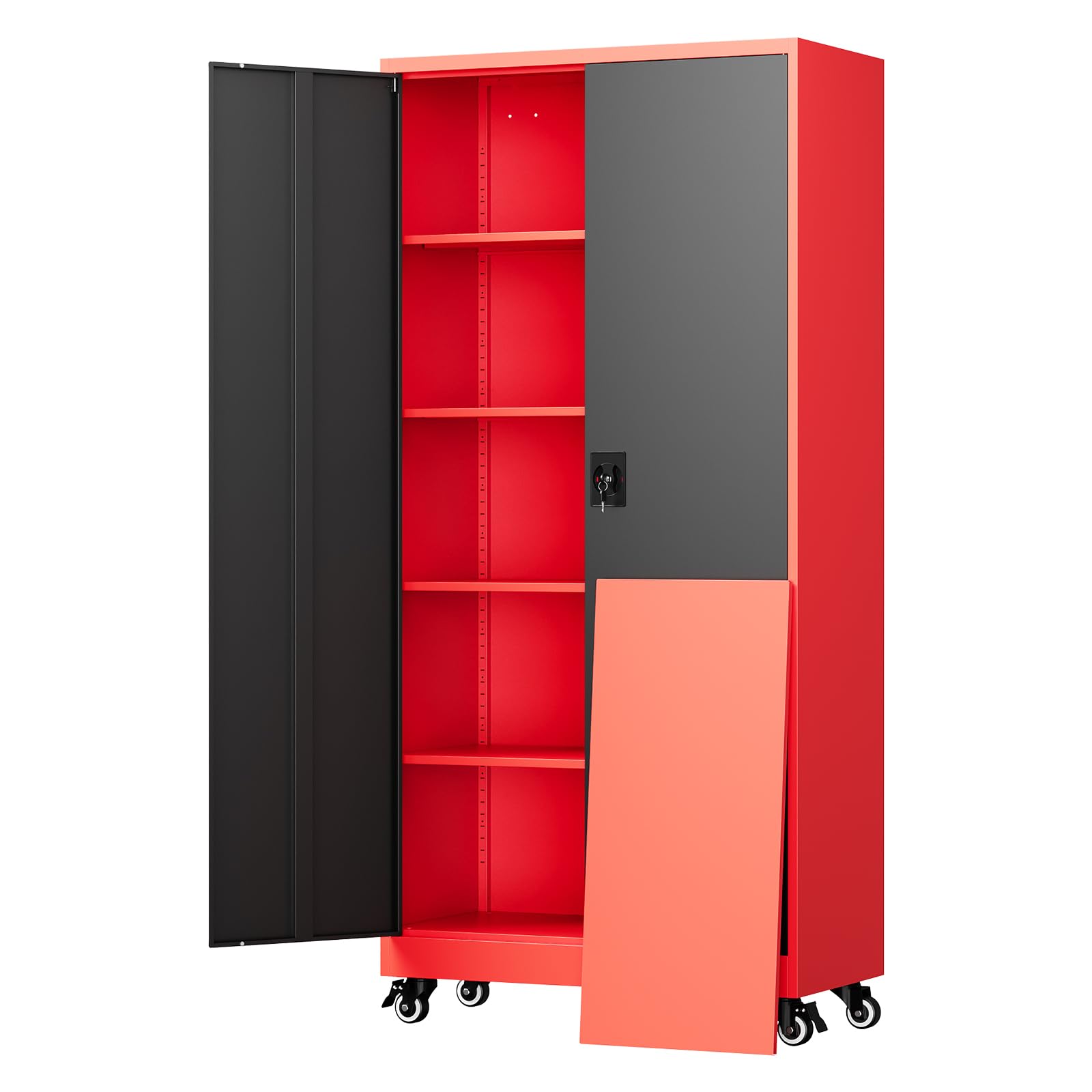 Yizosh Metal Storage Cabinet with Lock - 72" Garage Storage Cabinet with 2 Locking Doors and 5 Adjustable Shelves, Black Steel Lockable for Office,Home,Garage