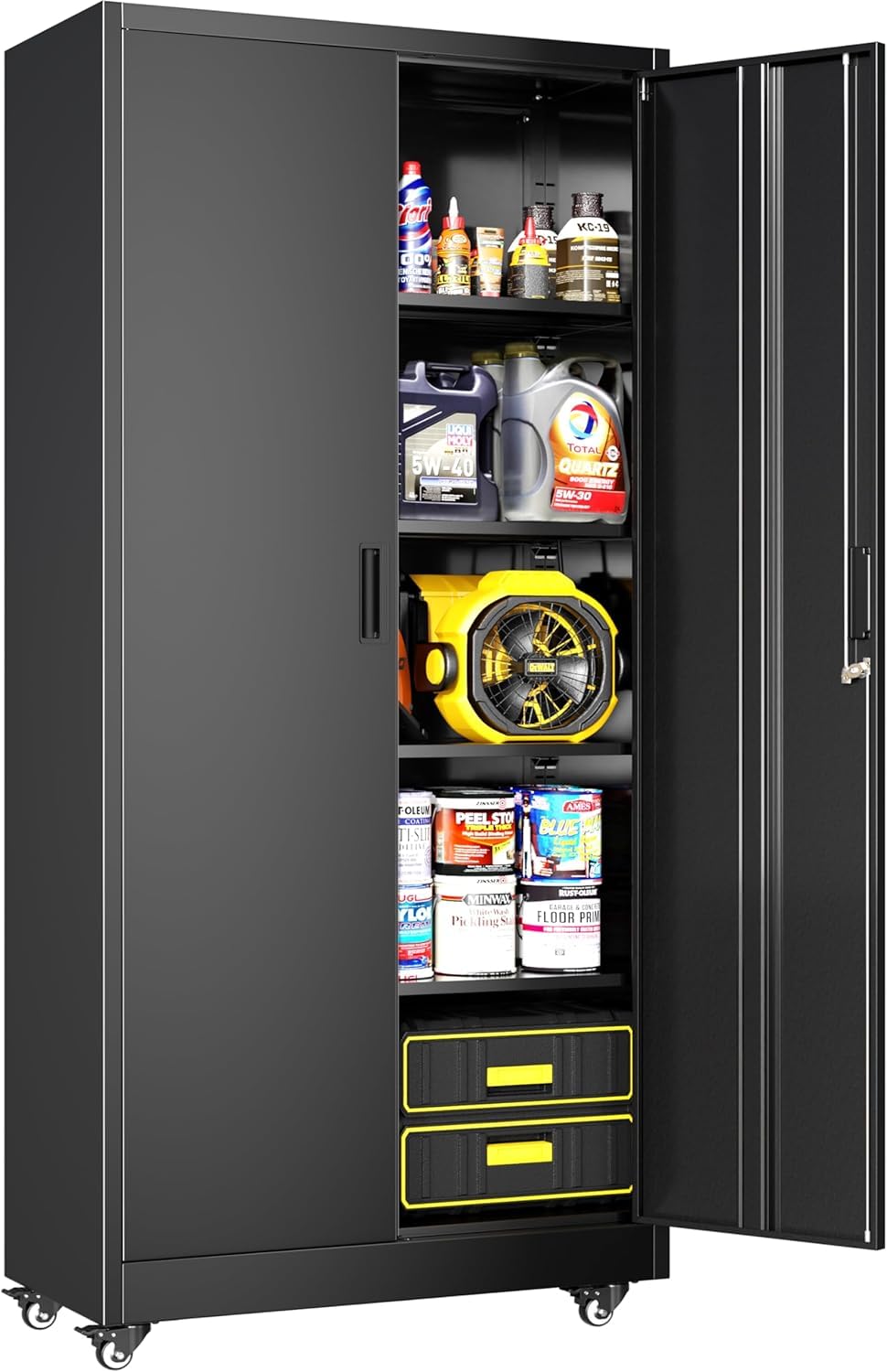 Greenvelly Metal Storage Cabinet, 72" Black Steel Garage Cabinet with Doors and Adjustable Shelves, Metal Cabinet with Lock,Garage Cabinets and Storage System for Garage,Home Office,School