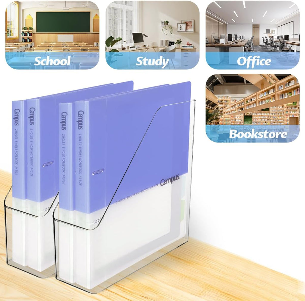 4Pcs Clear Acrylic Magazine File Holder, Plastic Vertical File Folder Storage Magazine Rack Bin, Acrylic Magazine Holder, Desk Document Sorter Organizer for Home Office School Work Desktop Supplies