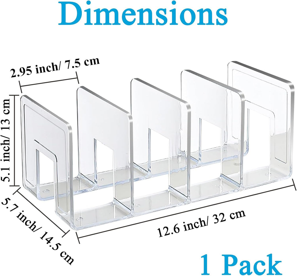 SAYEEC Acrylic File Sorter, Clear File Holder Acrylic Desk Organizer, Sturdy Desktop Files Organizer Files Folder Holder Rack for Envelopes Mail Letter Paper Notebook Electronics (4 Sections, 1 Pack)