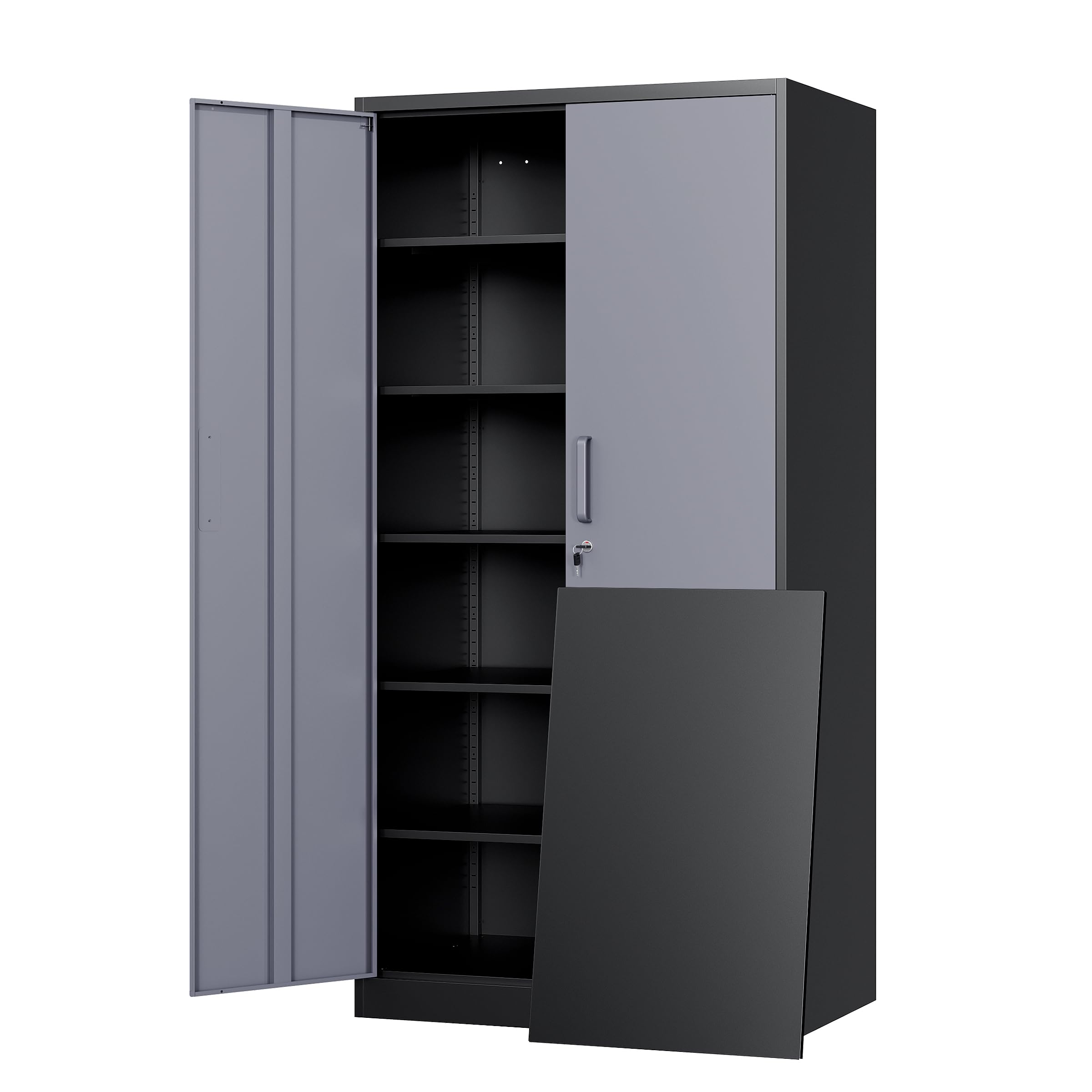 Yizosh Metal Storage Cabinet with Lock - 72" Garage Storage Cabinet with 2 Locking Doors and 5 Adjustable Shelves, Black Steel Lockable for Office,Home,Garage