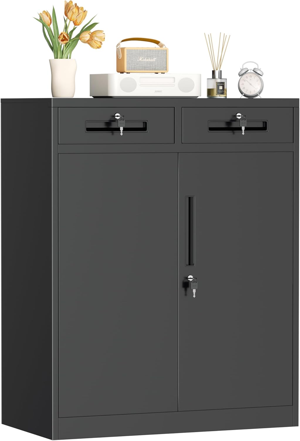 INTERGREAT Black Metal Storage Cabinet, 72" Locking Steel Cabinets with 2 Door and 4 Adjustable Shelves, Tall Metal Cabinet for Home Office, Garage, Warehouse