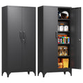 Yizosh Metal Storage Cabinet with Lock - 72" Garage Storage Cabinet with 2 Locking Doors and 5 Adjustable Shelves, Black Steel Lockable for Office,Home,Garage