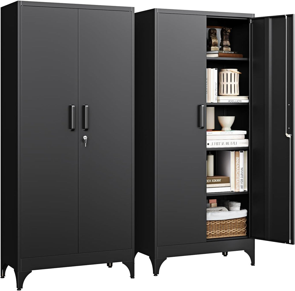 Letaya Metal Garage Storage Cabinets with Lock-72 Tall Tool Organizer Steel Lockers, 5 Adjustable Layers Shelves for Home,Office,Warehouse,Garage,(Black-72“) | with Lock, 72 Tall, Tool Organizer