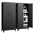 Letaya Metal Garage Storage Cabinets with Lock, 72" Tall Locker Organizer Steel Tool Cabinets,5 Adjustable Shelves 2 Doors for Home Office, Warehouse,Garage,Industrial,Employee (Black Red)