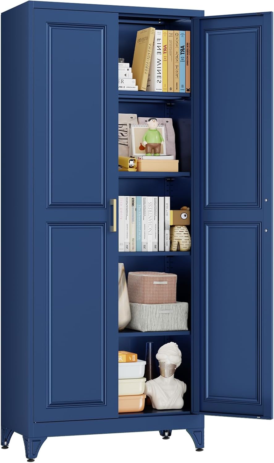 75" Tall Metal Storage Cabinet with 2 Doors and 4 Adjustable Shelves, Heavy Duty Steel Pantry Cabinet for Garage, Home Office, Kitchen and Laundry Room, Freestanding Utility Cupboard,Blue