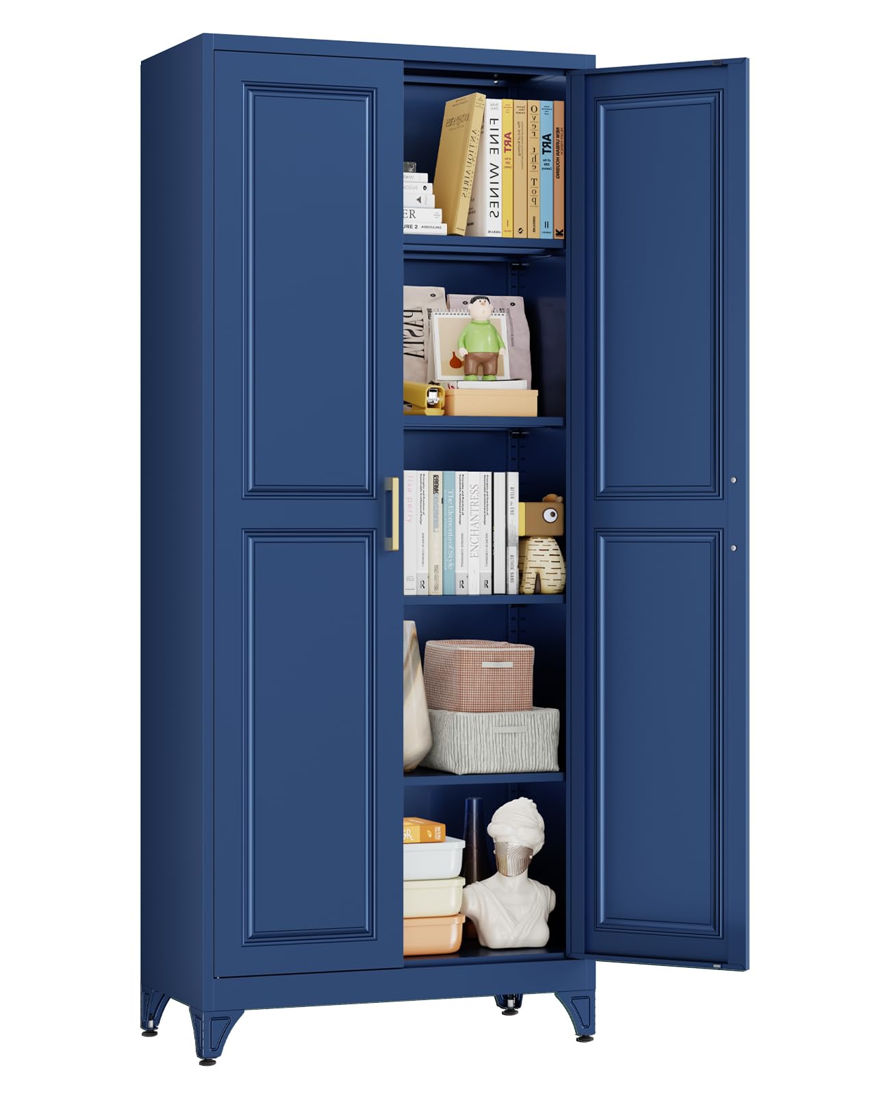 75" Tall Metal Storage Cabinet with 2 Doors and 4 Adjustable Shelves, Heavy Duty Steel Pantry Cabinet for Garage, Home Office, Kitchen and Laundry Room, Freestanding Utility Cupboard,Blue