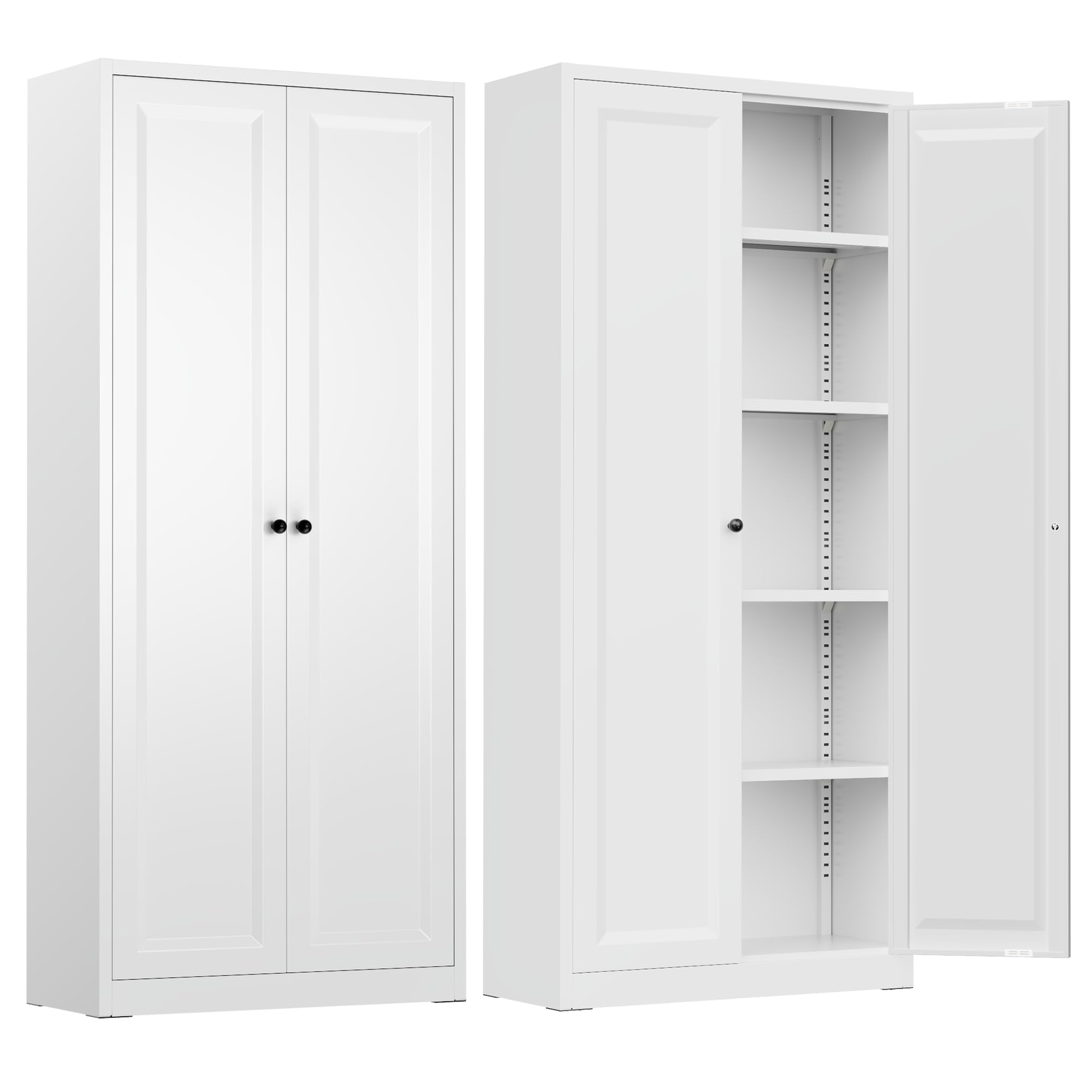 INTERGREAT Metal Storage Cabinet with Wheels, 73" H Rolling Metal Cabinets with Doors and Shelves, Black Steel Lockable Cabinet on Wheels for Garage Storage
