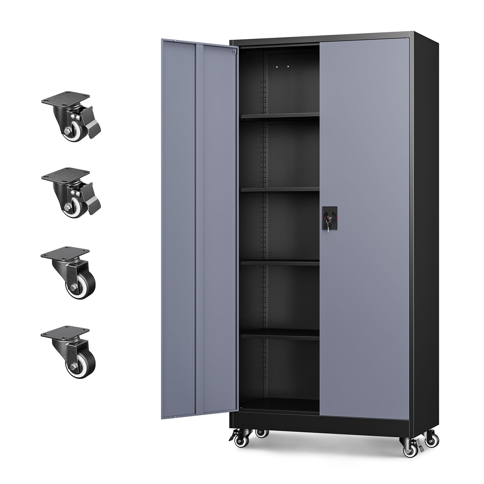 Letaya Metal Garage Storage Cabinets with Lock Door and Adjustable Shelves, Steel Tool Cabinets for Home,Office,Warehouse Organisieren (Black, 75" H)