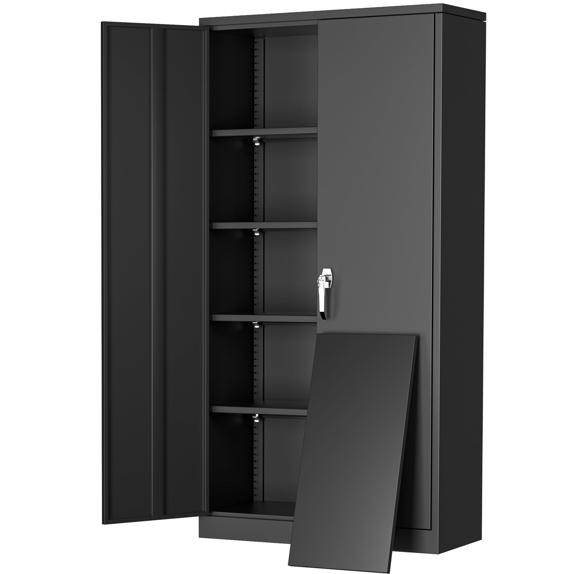Greenvelly Metal Storage Cabinet, 72" Black Steel Garage Cabinet with Doors and Adjustable Shelves, Metal Cabinet with Lock,Garage Cabinets and Storage System for Garage,Home Office,School