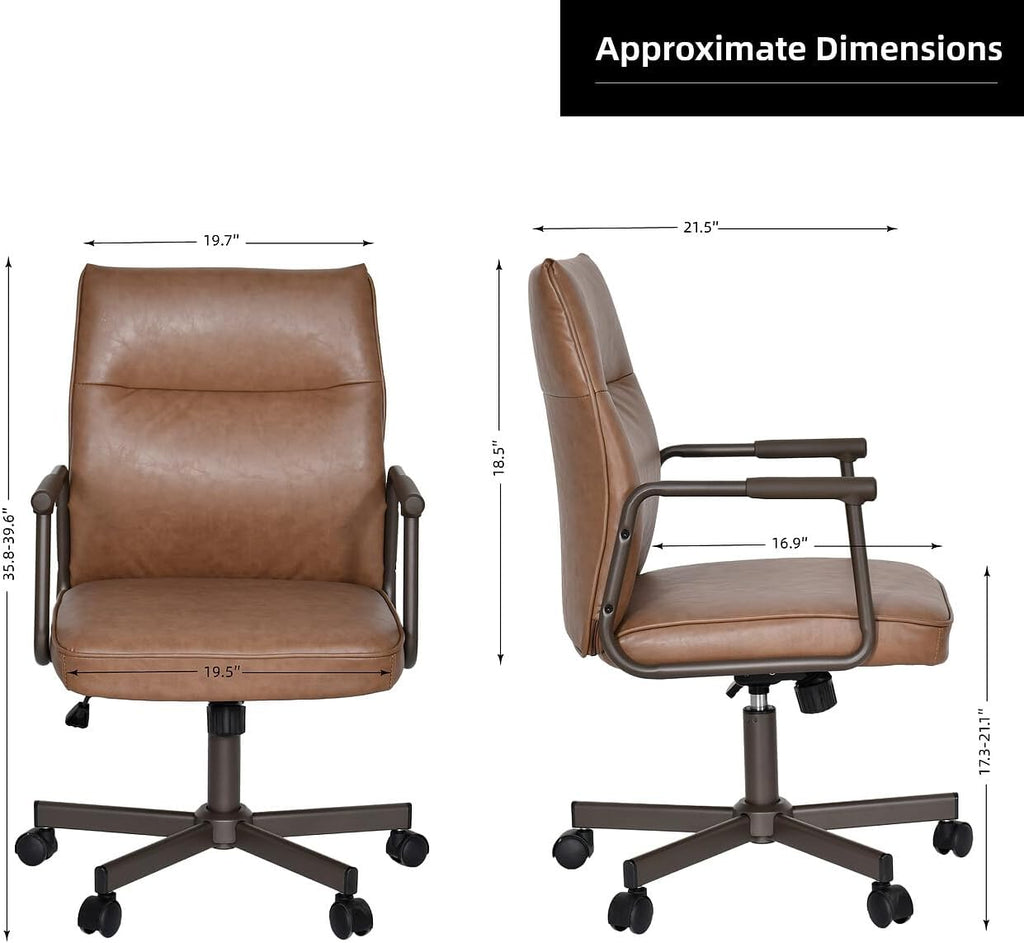 DUHOME Faux Leather Home Office Chair, 360° Swivel Desk Task Chair with Tilt Lock, Metal Base, Upholstered Wide Seat Computer Task Chair for Home Office and Study