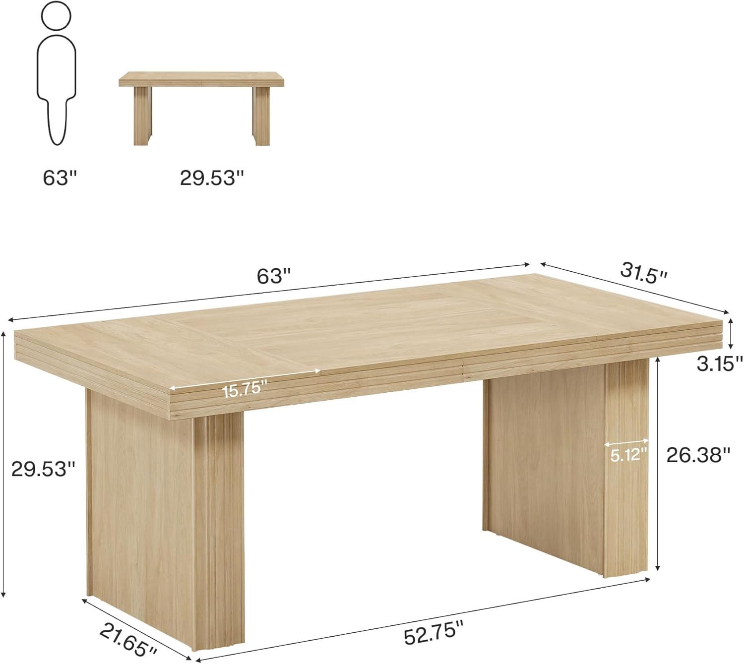 Tribesigns 63" Executive Desk, Modern Executive Office Desk with Thickened Desktop and Heavy-Duty Legs, Wood Writing Workstation Study Table Conference Table for Office, Natural