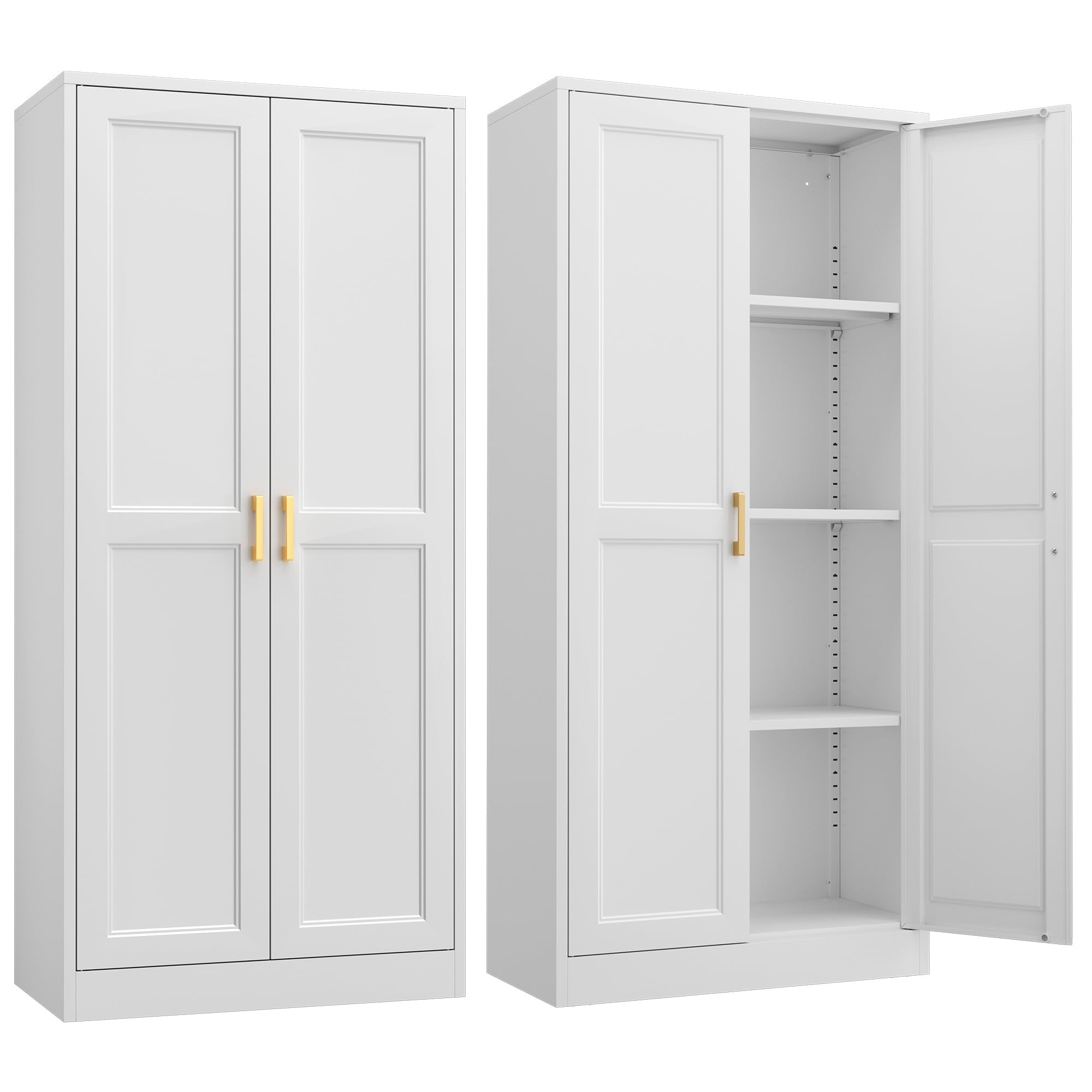Kitchen Pantry Cabinet,71”Black Metal Pantry Storage Cabinet with Doors and 4 Adjustable Shelves,Kitchen Cabinet with 2 Gold Handles,Tall Cabinet for Livingroom,Pantry, Bathroom