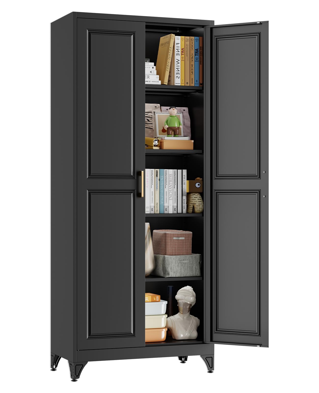 75" Tall Metal Storage Cabinet with 2 Doors and 4 Adjustable Shelves, Heavy Duty Steel Pantry Cabinet for Garage, Home Office, Kitchen and Laundry Room, Freestanding Utility Cupboard,Blue
