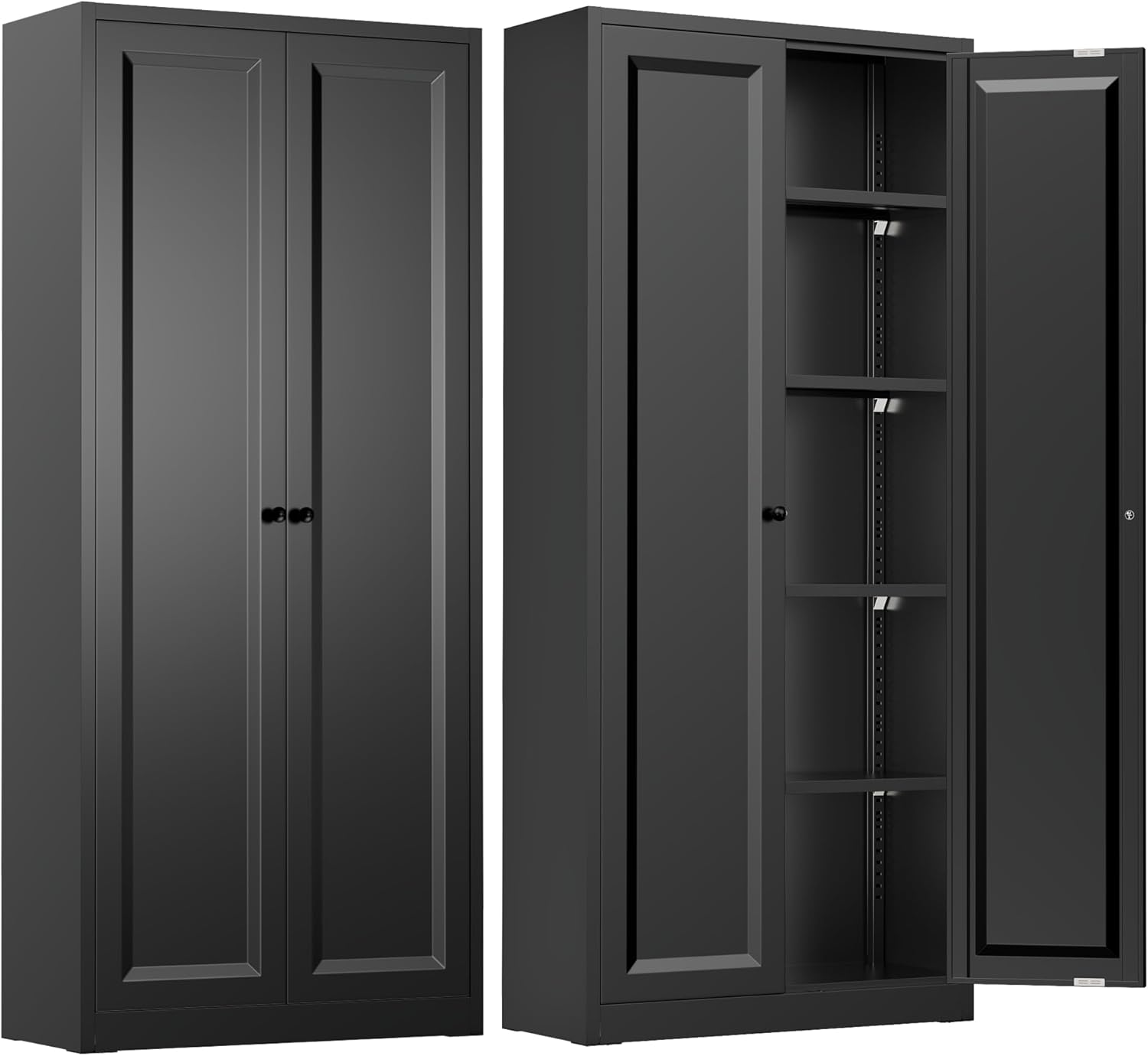 INTERGREAT Metal Storage Cabinet with Wheels, 73" H Rolling Metal Cabinets with Doors and Shelves, Black Steel Lockable Cabinet on Wheels for Garage Storage