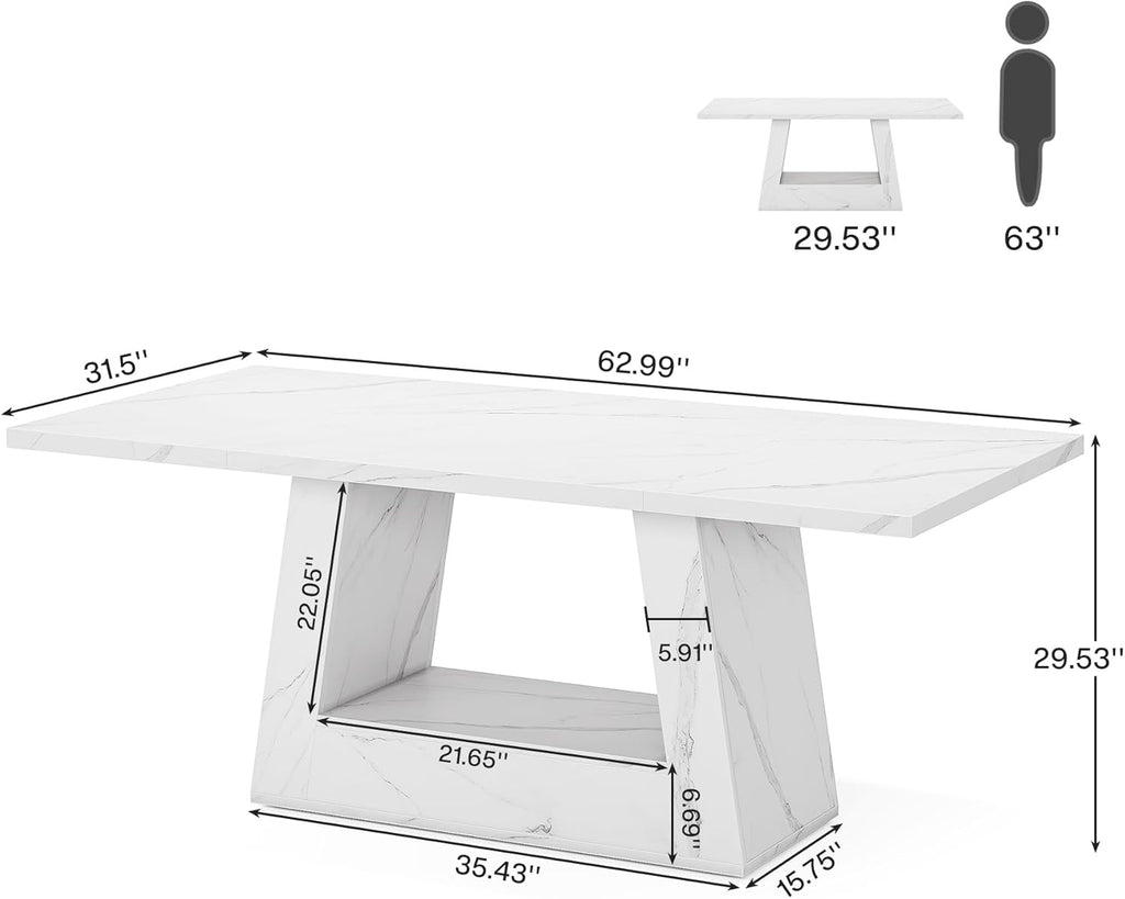 Tribesigns Modern Computer Desk, 63-Inch Large Office Desk Workstation, Simple Style Executive Desk Study Table with Sturdy Base, Wooden Faux Marble Writing Desk for Home Office, White