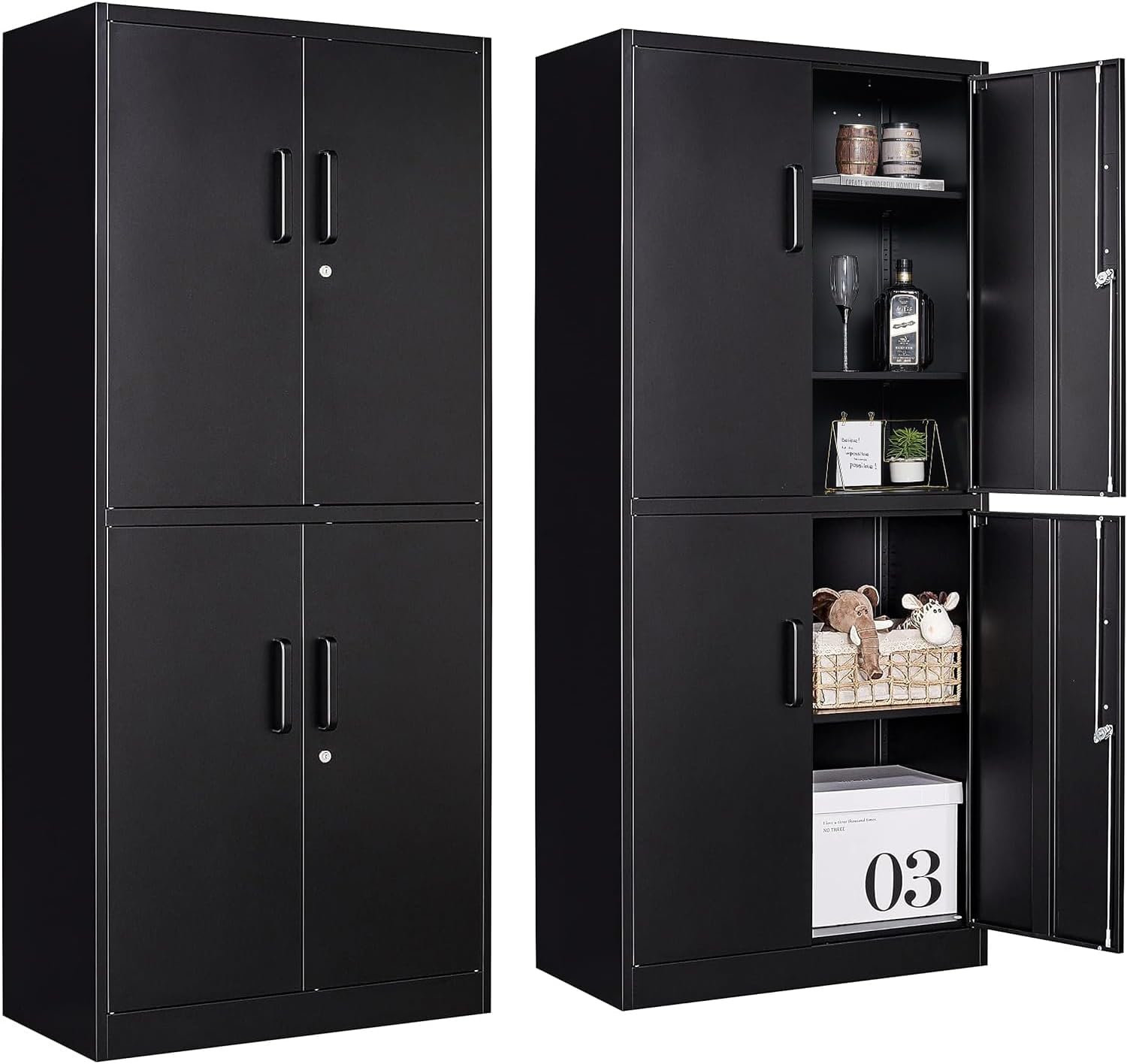 SISESOL Metal Storage Cabinet with 2 Doors and 6 Shelves,Black Metal Cabinet with Lock,71" Lockable Garage Storage Cabinets,Locking File Cabinet,Steel Tool Cabinets for Home,Office,Garage,Shop,School