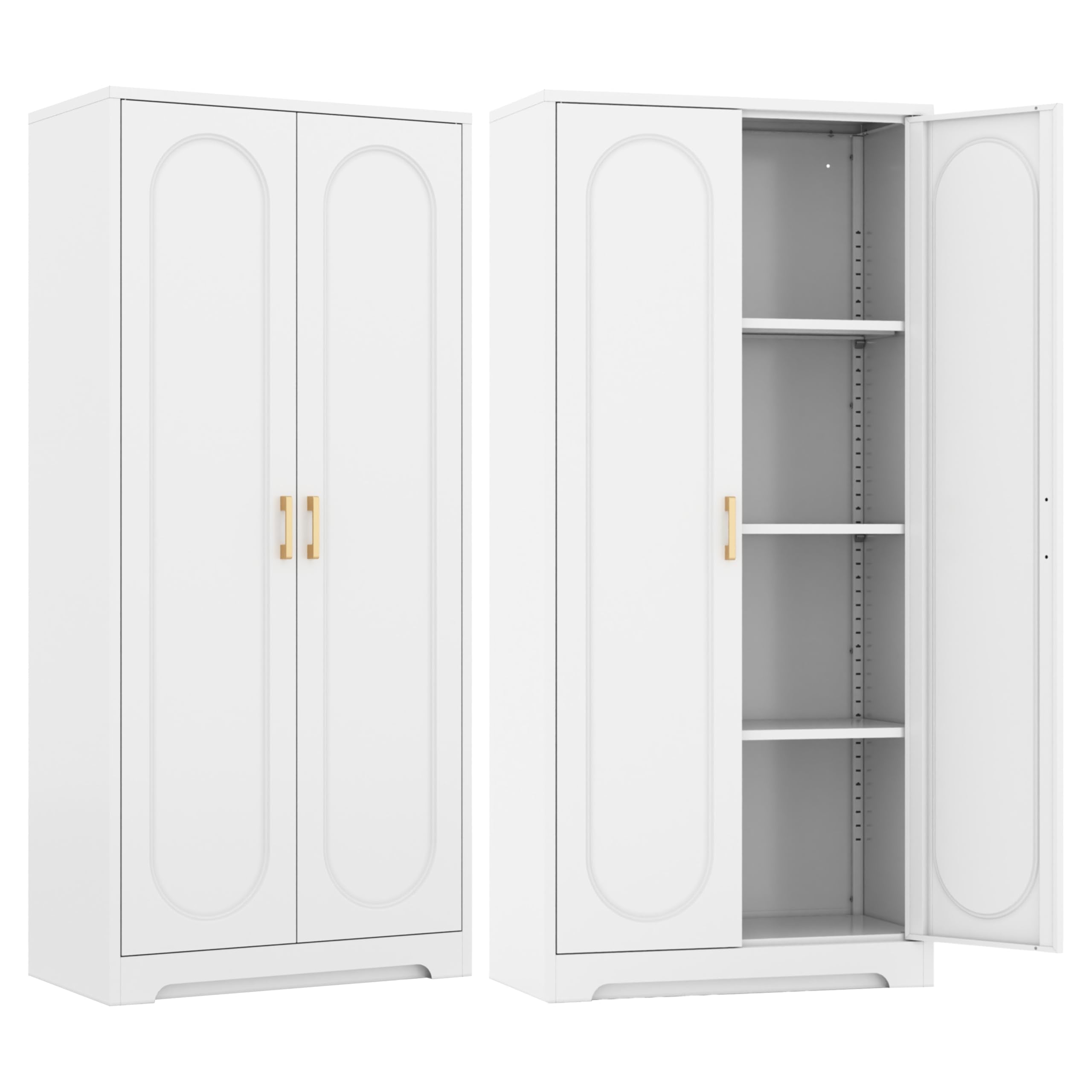 Kitchen Pantry Cabinet,71”Black Metal Pantry Storage Cabinet with Doors and 4 Adjustable Shelves,Kitchen Cabinet with 2 Gold Handles,Tall Cabinet for Livingroom,Pantry, Bathroom