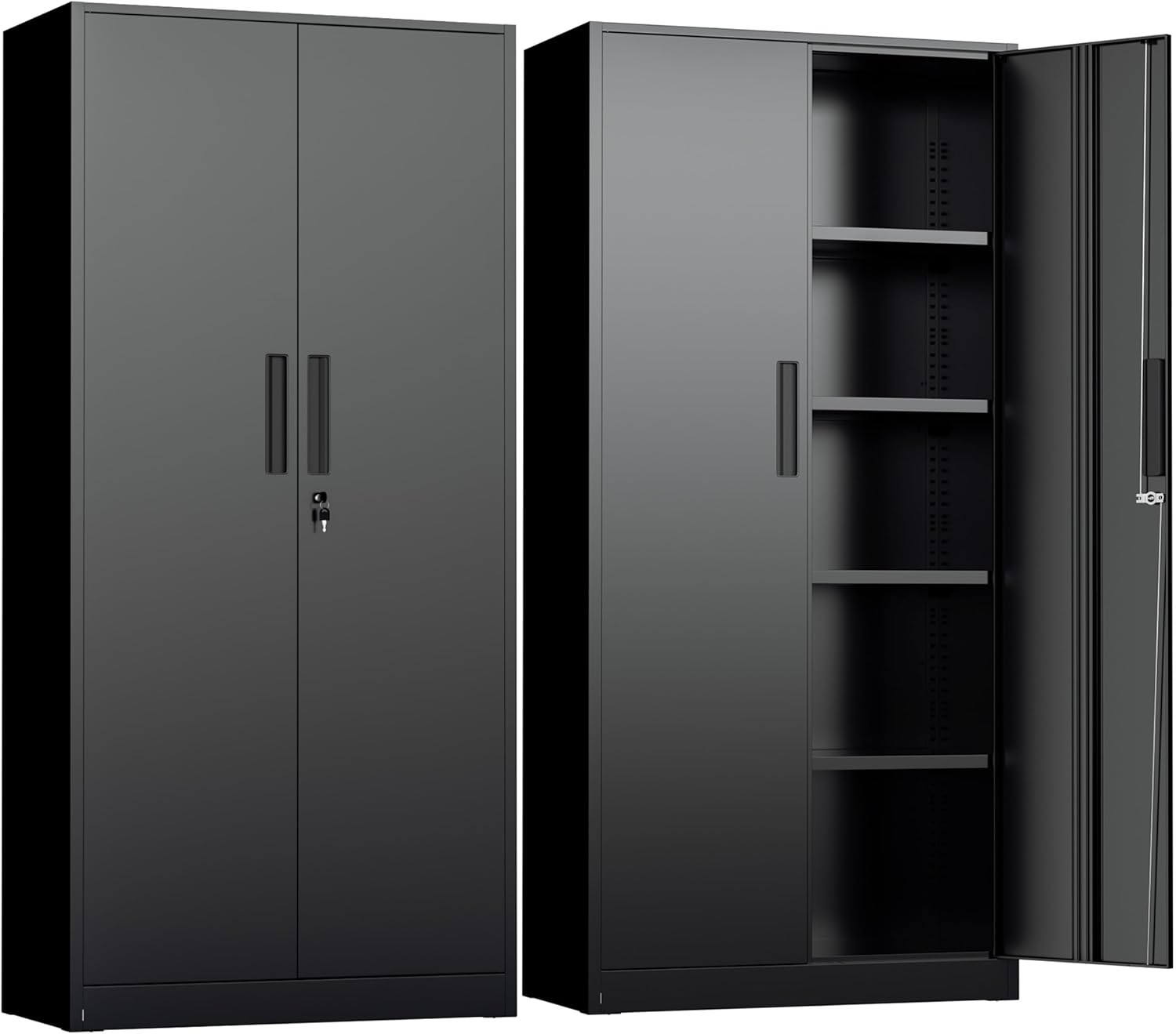 INTERGREAT Metal Storage Cabinet with Wheels, 73" H Rolling Metal Cabinets with Doors and Shelves, Black Steel Lockable Cabinet on Wheels for Garage Storage
