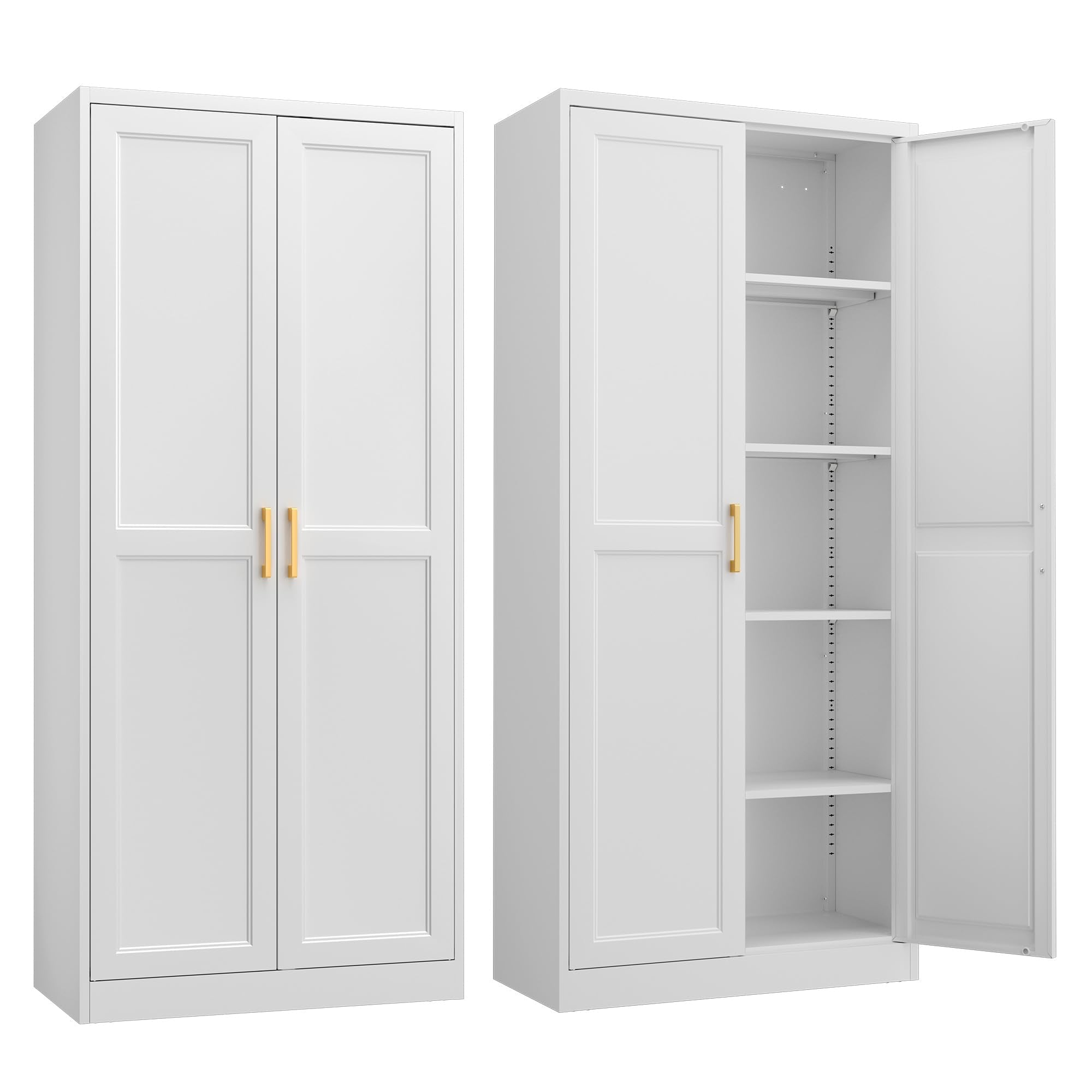 Kitchen Pantry Cabinet,71”Black Metal Pantry Storage Cabinet with Doors and 4 Adjustable Shelves,Kitchen Cabinet with 2 Gold Handles,Tall Cabinet for Livingroom,Pantry, Bathroom