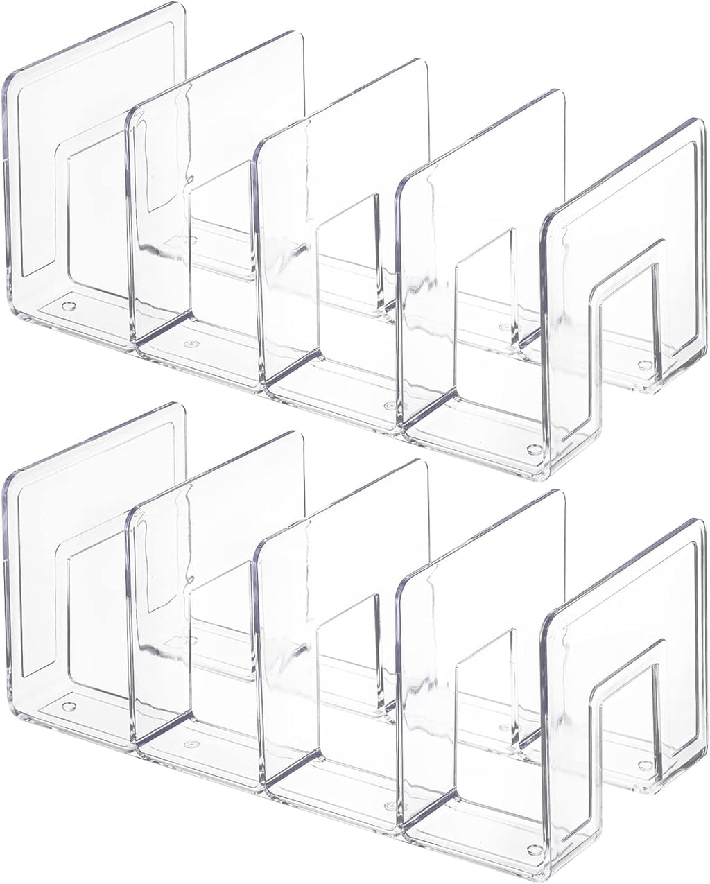 Lawei 4 Pack Acrylic File Sorter, 4-Section Clear Desktop File Folder Holder Organizer, Thick Office Storage Stand Rack for Book, Envelopes, Mail, Document, Notebook, Binder, Purse, Clutch Divider