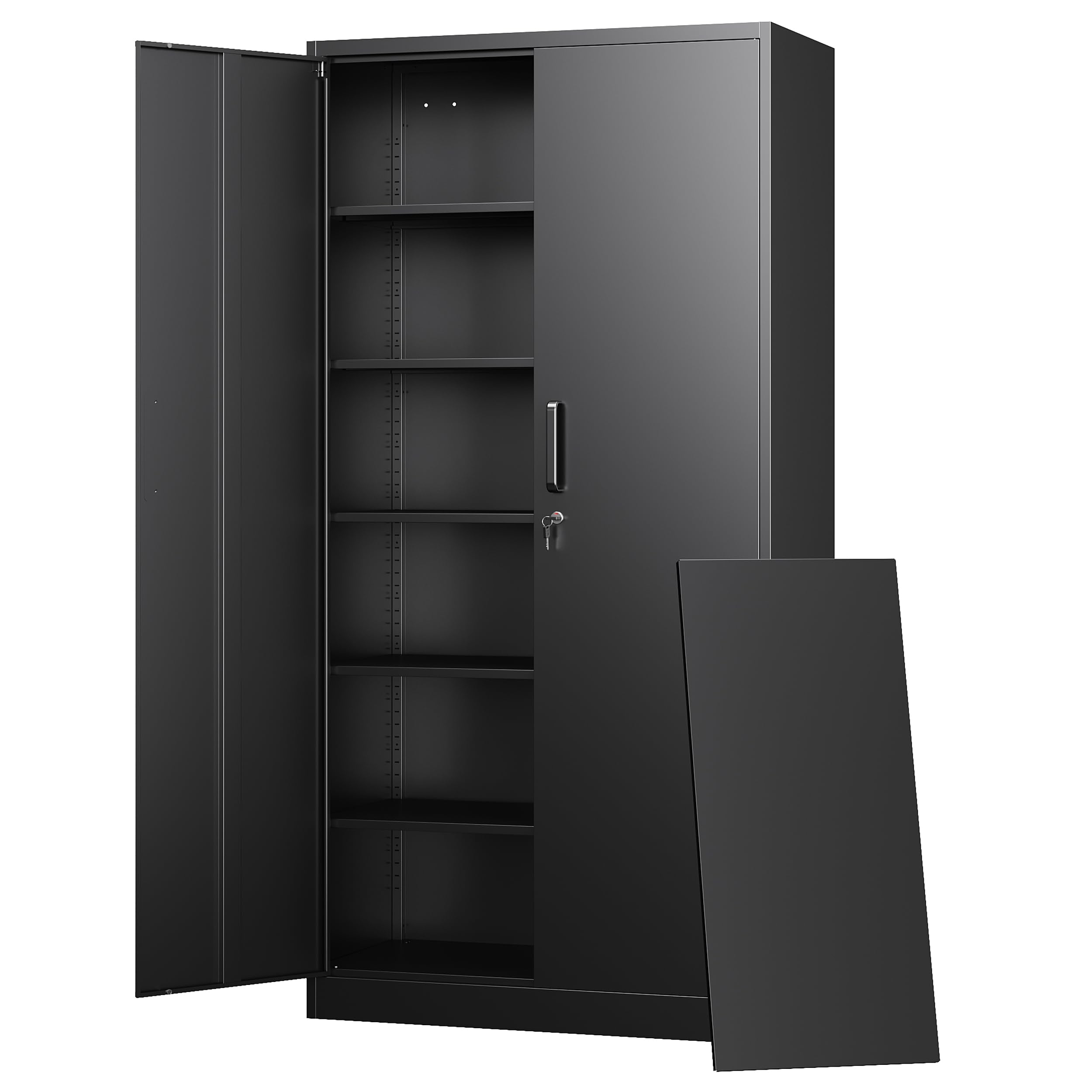 Letaya Metal Garage Storage Cabinets with Lock, 72" Tall Locker Organizer Steel Tool Cabinets,5 Adjustable Shelves 2 Doors for Home Office, Warehouse,Garage,Industrial,Employee (Black Red)