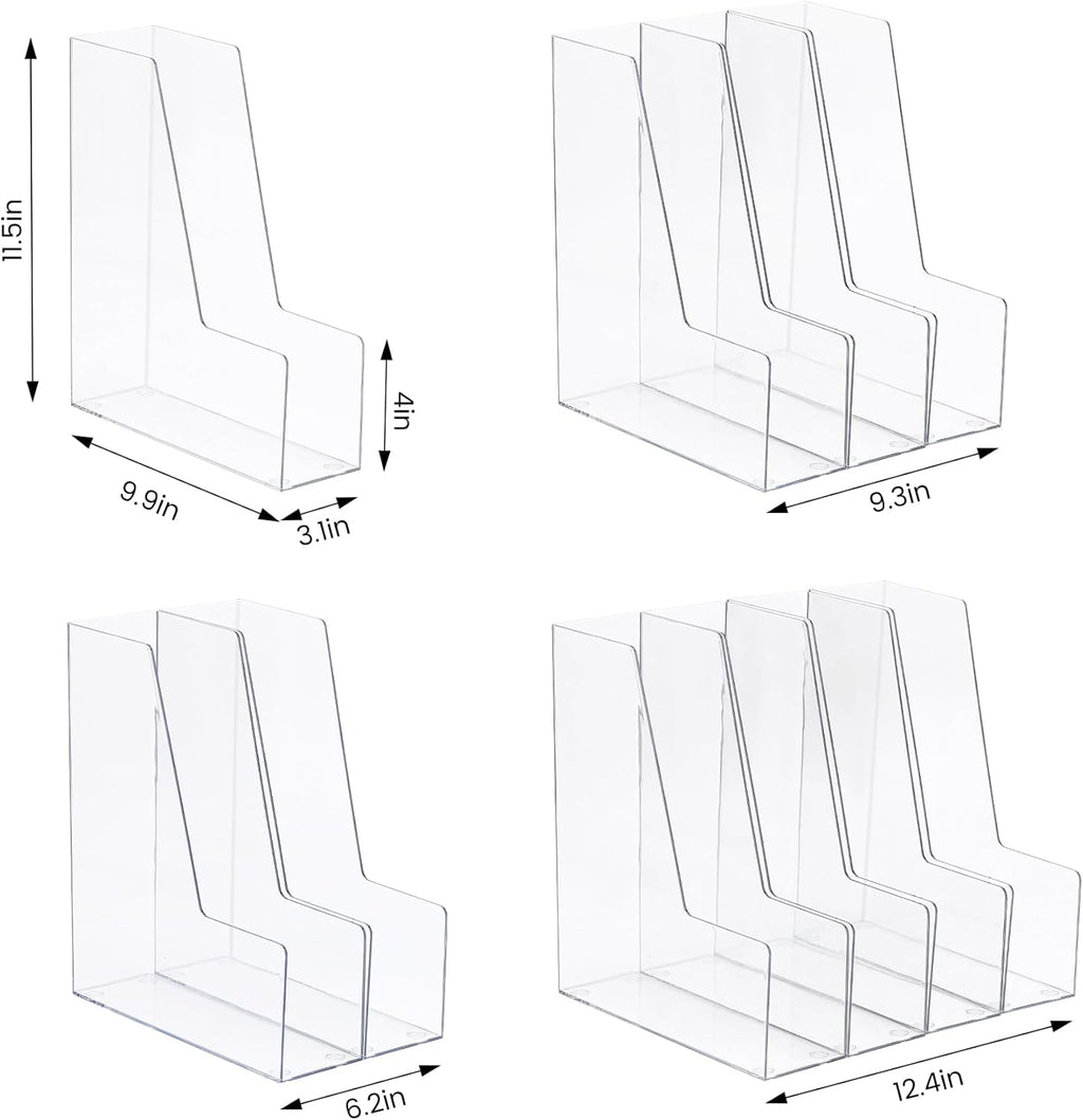 CiWiVOKi Vertical File Holder, Clear PET Desk Organizer and Storage Bins Holding for Magazines, Binders, Notebooks, Envelopes, Multi-purpose Plastic Document Organizer for Home Office, 4 pack