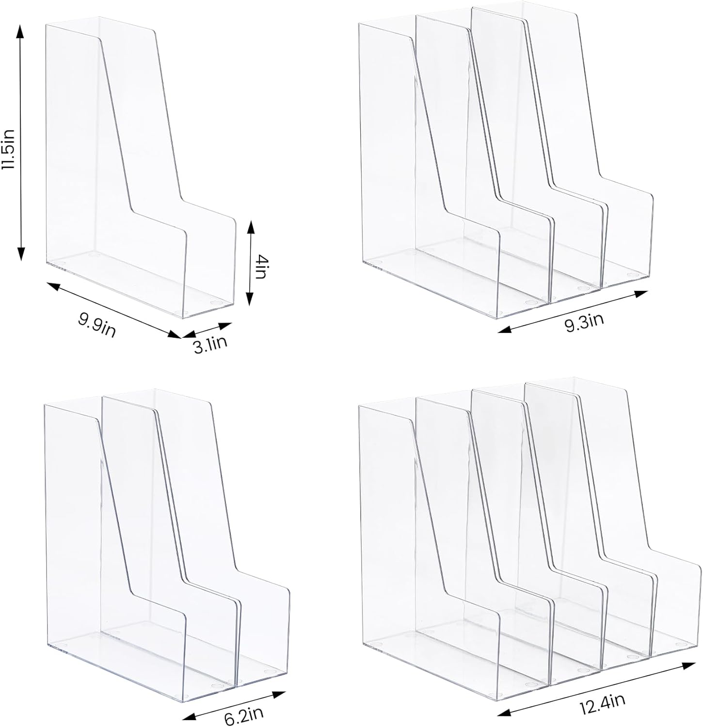 CiWiVOKi Vertical File Holder, Clear PET Desk Organizer and Storage Bins Holding for Magazines, Binders, Notebooks, Envelopes, Multi-purpose Plastic Document Organizer for Home Office, 4 pack