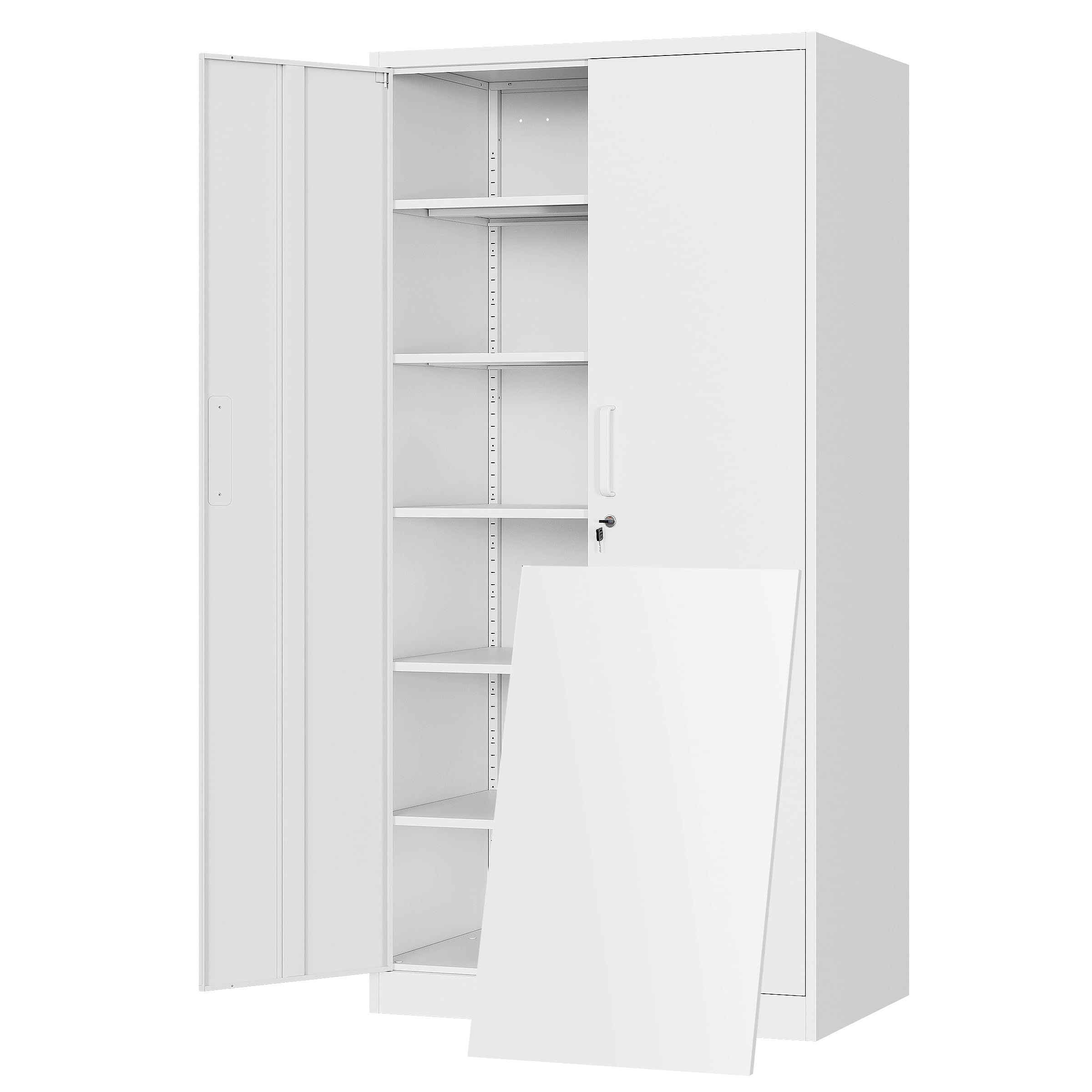 Yizosh Metal Storage Cabinet with Lock - 72" Garage Storage Cabinet with 2 Locking Doors and 5 Adjustable Shelves, Black Steel Lockable for Office,Home,Garage