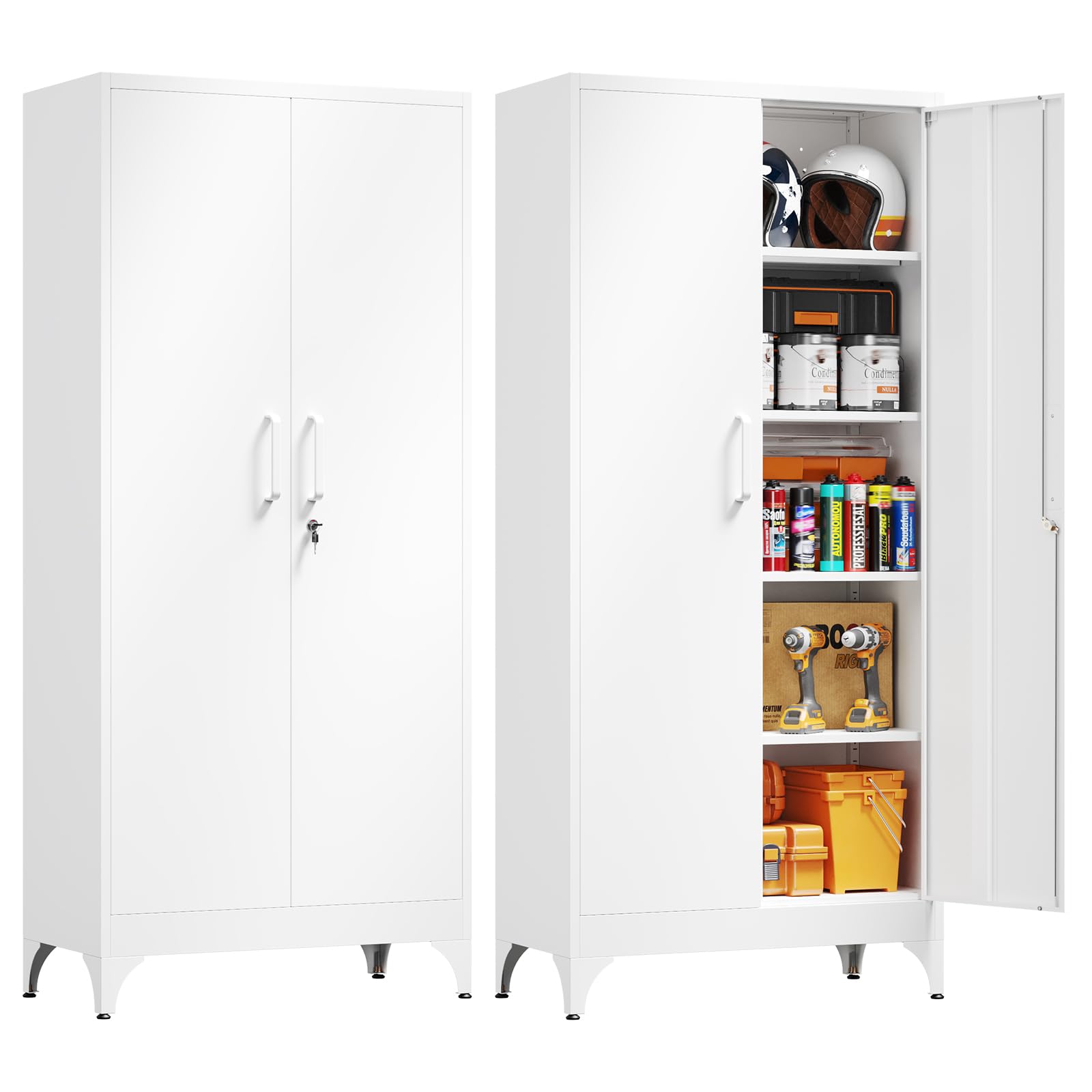 Yizosh Metal Storage Cabinet with Lock - 72" Garage Storage Cabinet with 2 Locking Doors and 5 Adjustable Shelves, Black Steel Lockable for Office,Home,Garage