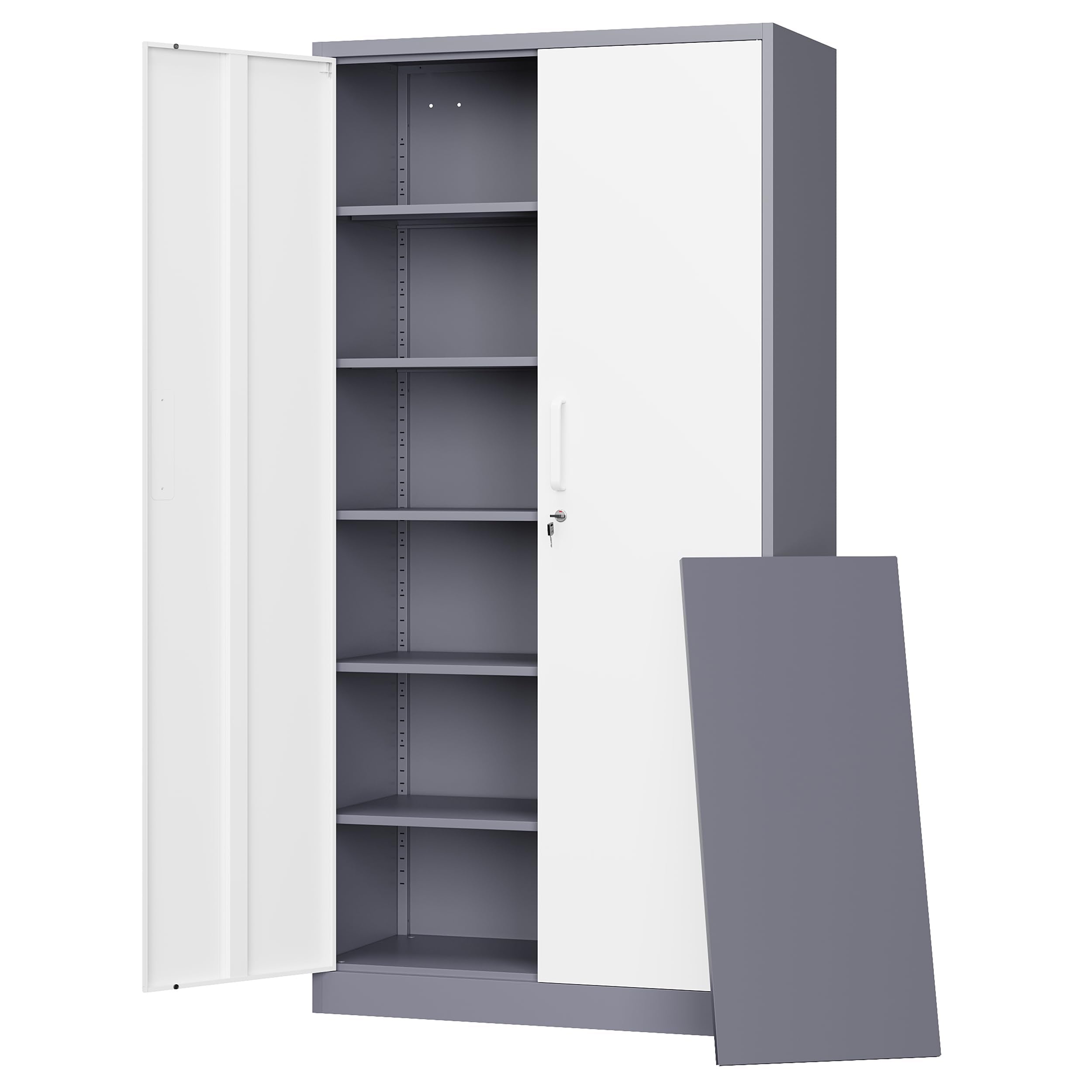 Letaya Metal Garage Storage Cabinets with Lock, 72" Tall Locker Organizer Steel Tool Cabinets,5 Adjustable Shelves 2 Doors for Home Office, Warehouse,Garage,Industrial,Employee (Black Red)