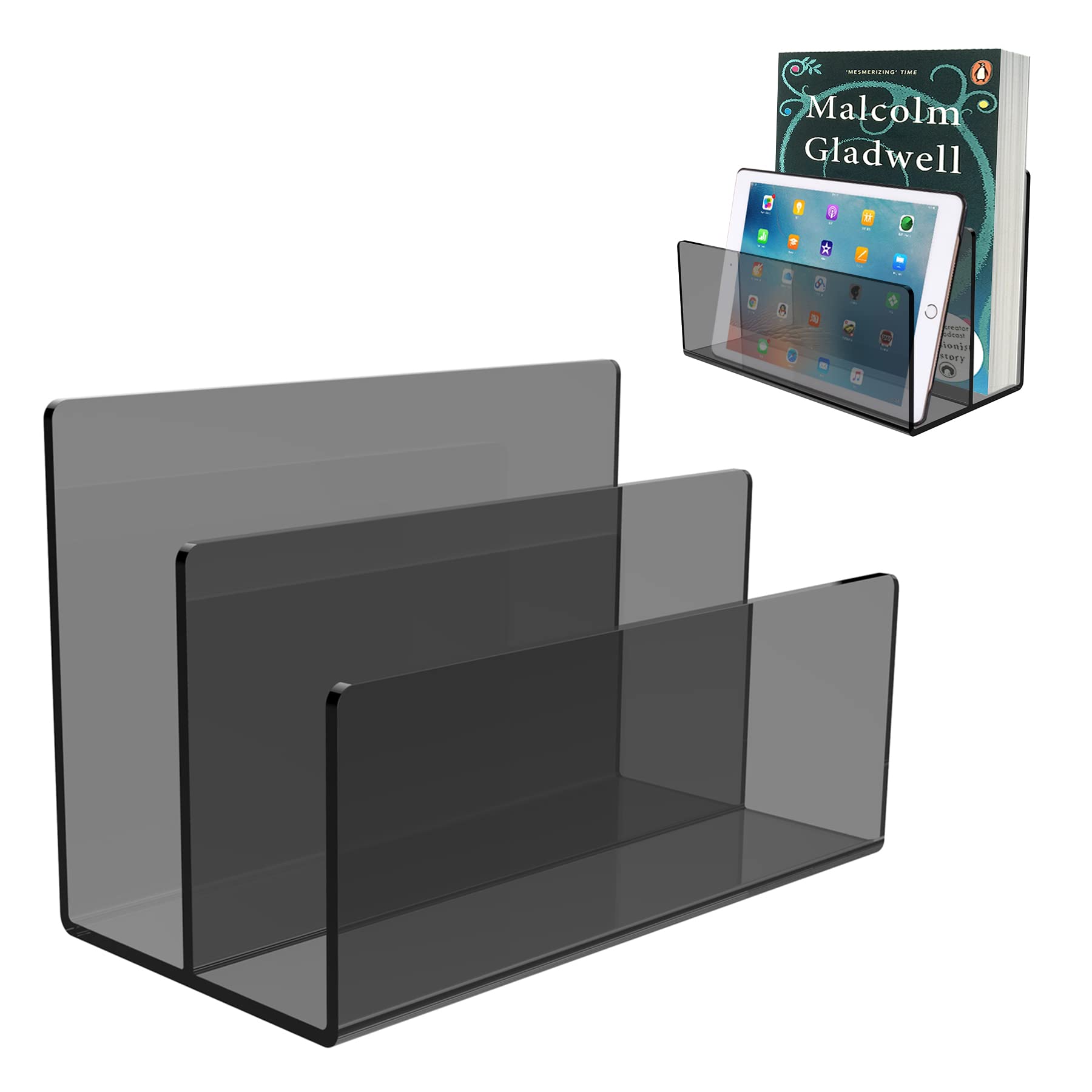 Boloyo Acrylic File Holder,1PC 2 Sections Clear File Organizer Mail Letter Sorter Desktop Folder Holder for Home Office School Envelope Bill Filling Paper Document