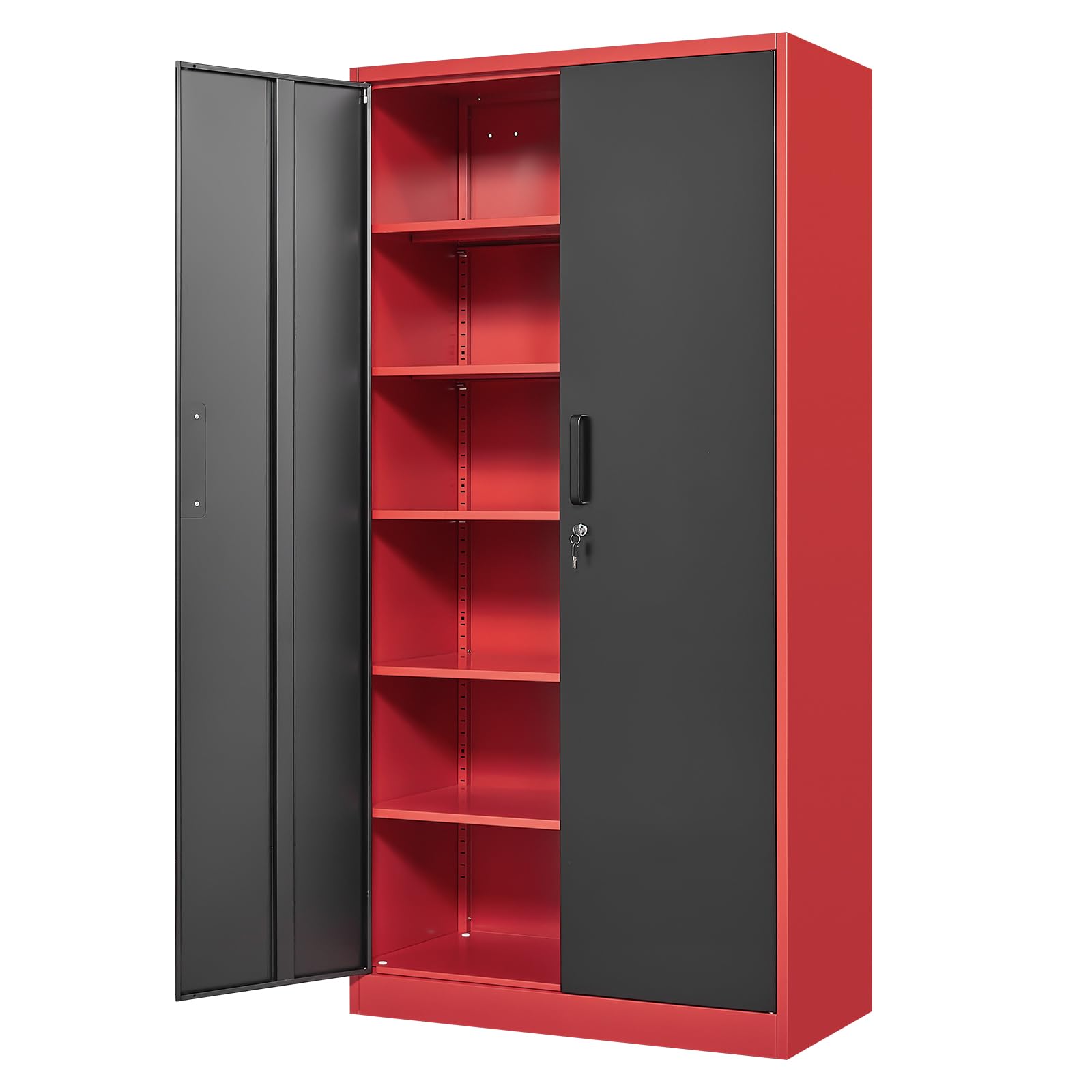 Yizosh Metal Storage Cabinet with Lock - 72" Garage Storage Cabinet with 2 Locking Doors and 5 Adjustable Shelves, Black Steel Lockable for Office,Home,Garage